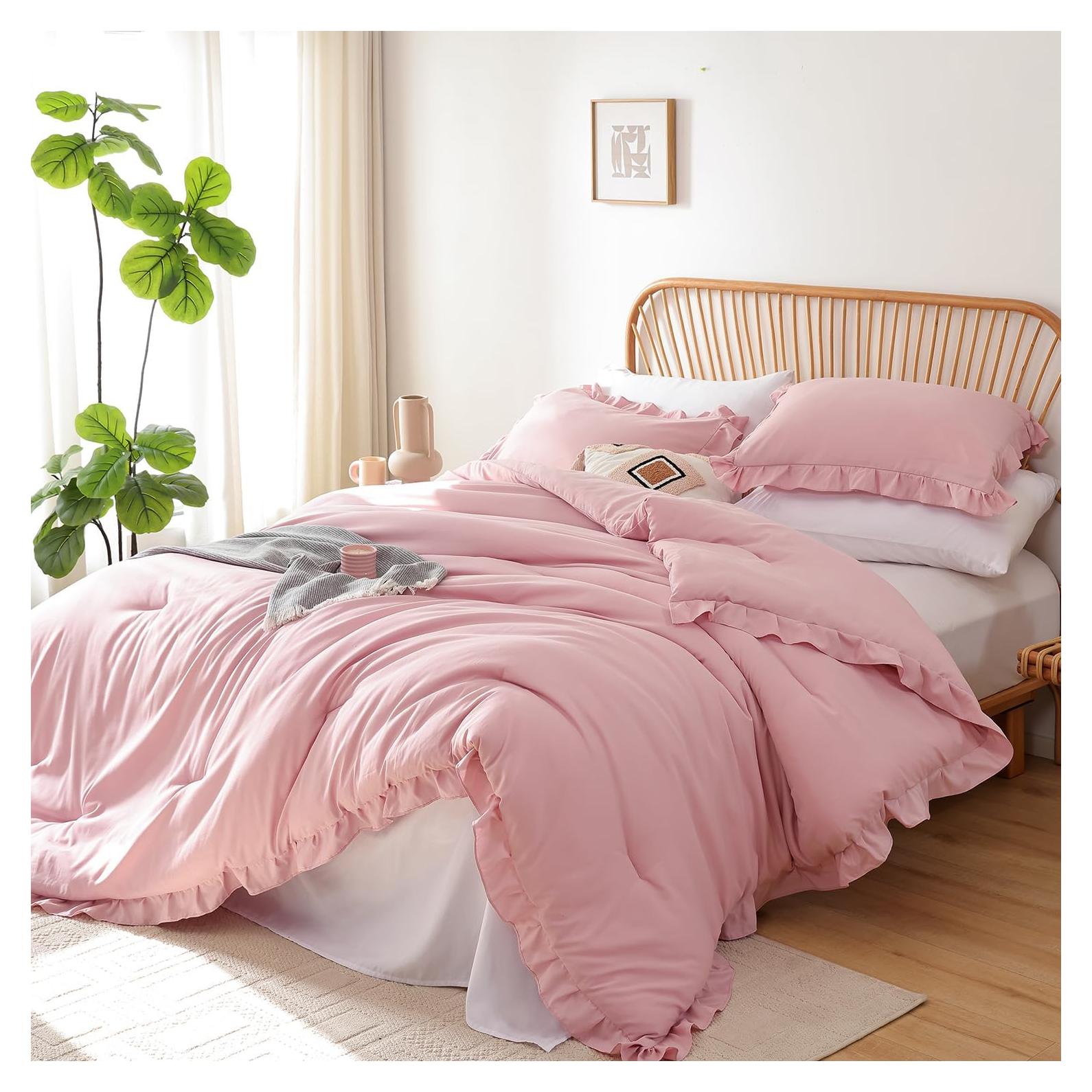 Juego de Edredón Doble JANZAA Rosa Bebé con Funda de Almohada