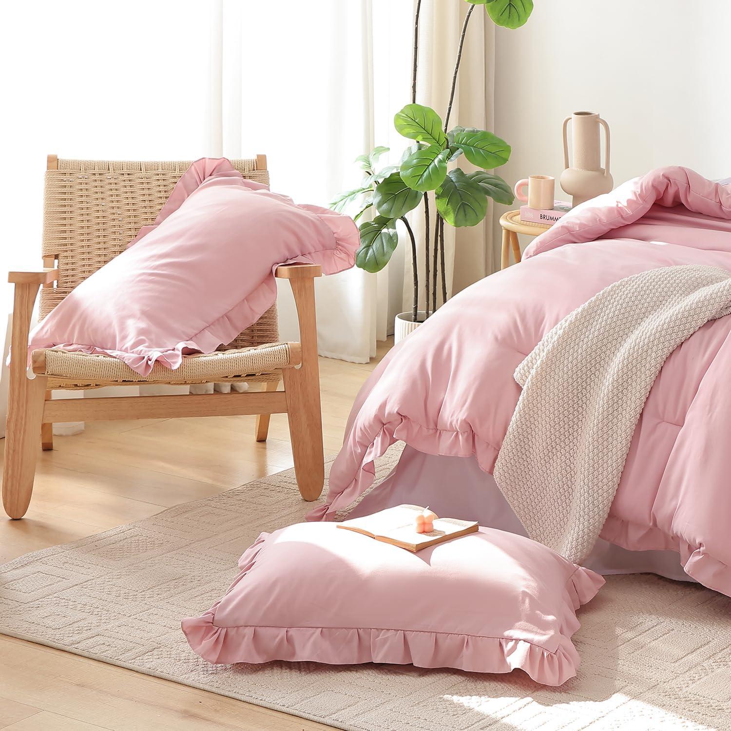 Juego de Edredón Doble JANZAA Rosa Bebé con Funda de Almohada