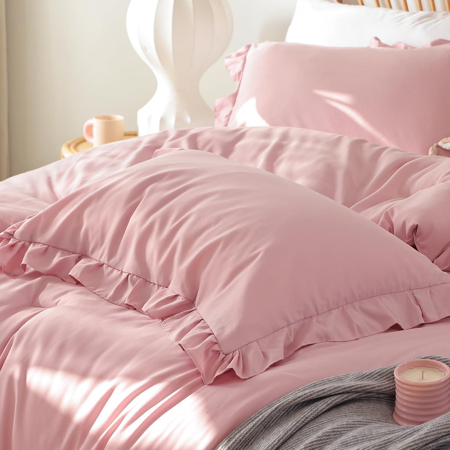 Juego de Edredón Doble JANZAA Rosa Bebé con Funda de Almohada