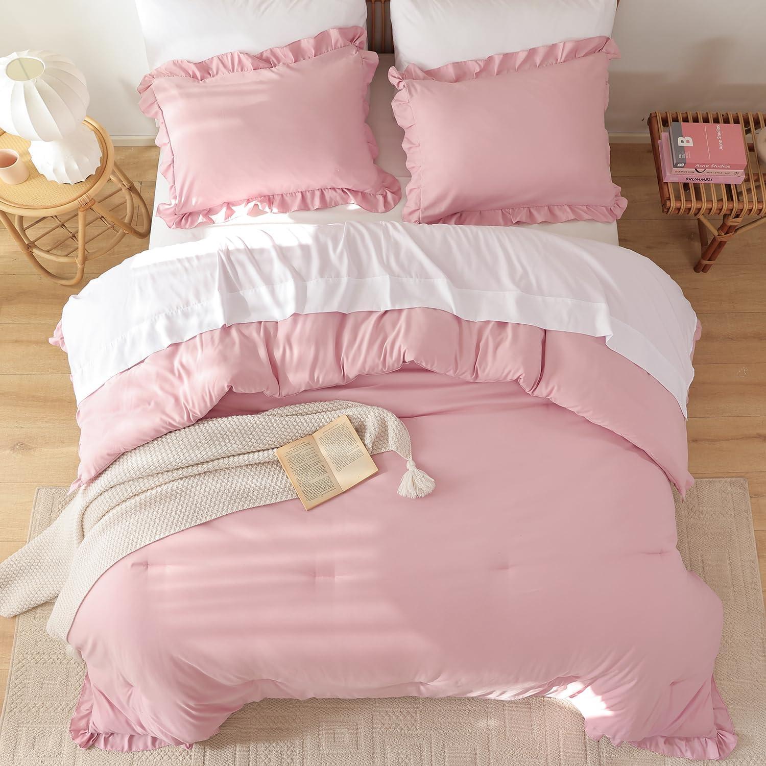 Juego de Edredón Doble JANZAA Rosa Bebé con Funda de Almohada