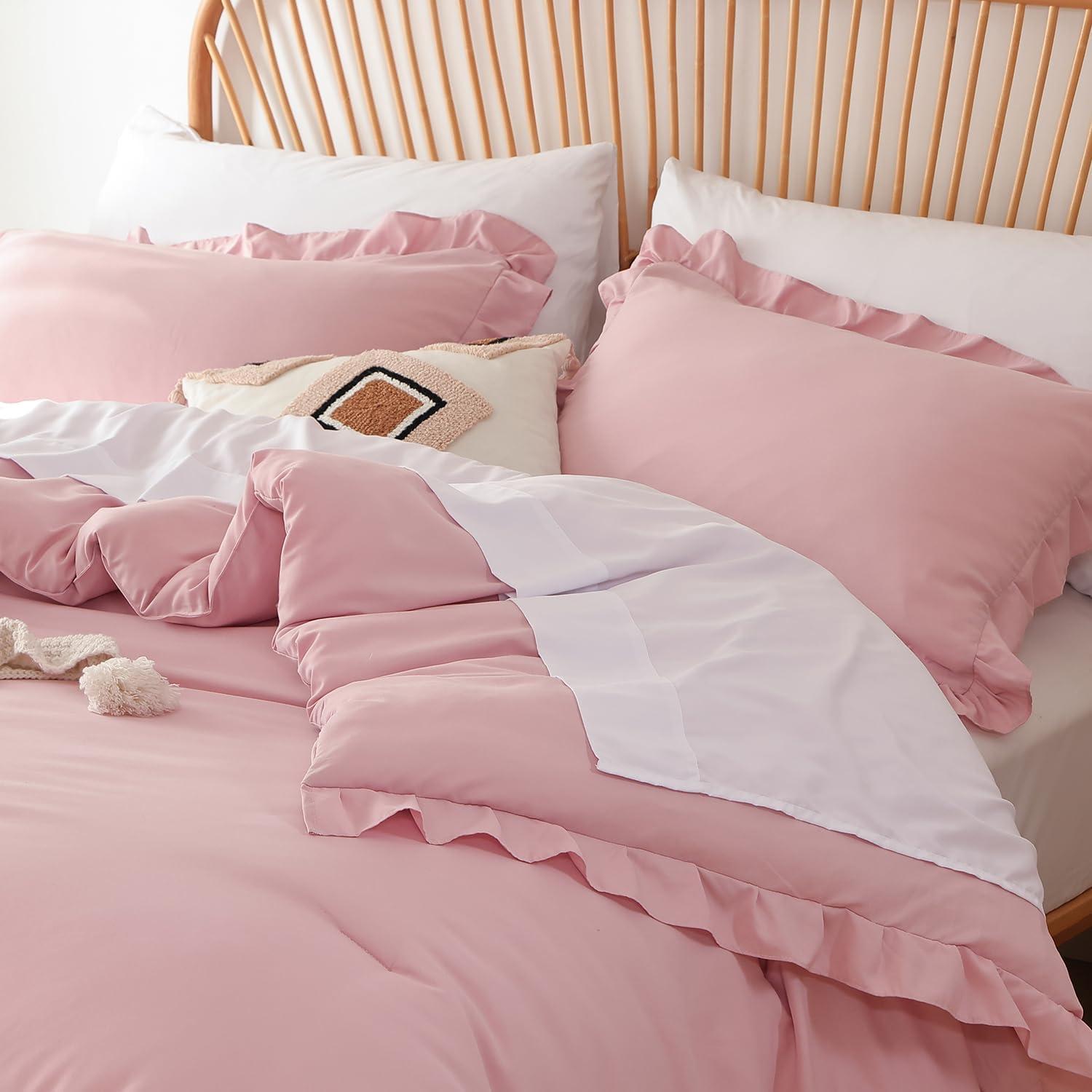 Juego de Edredón Doble JANZAA Rosa Bebé con Funda de Almohada