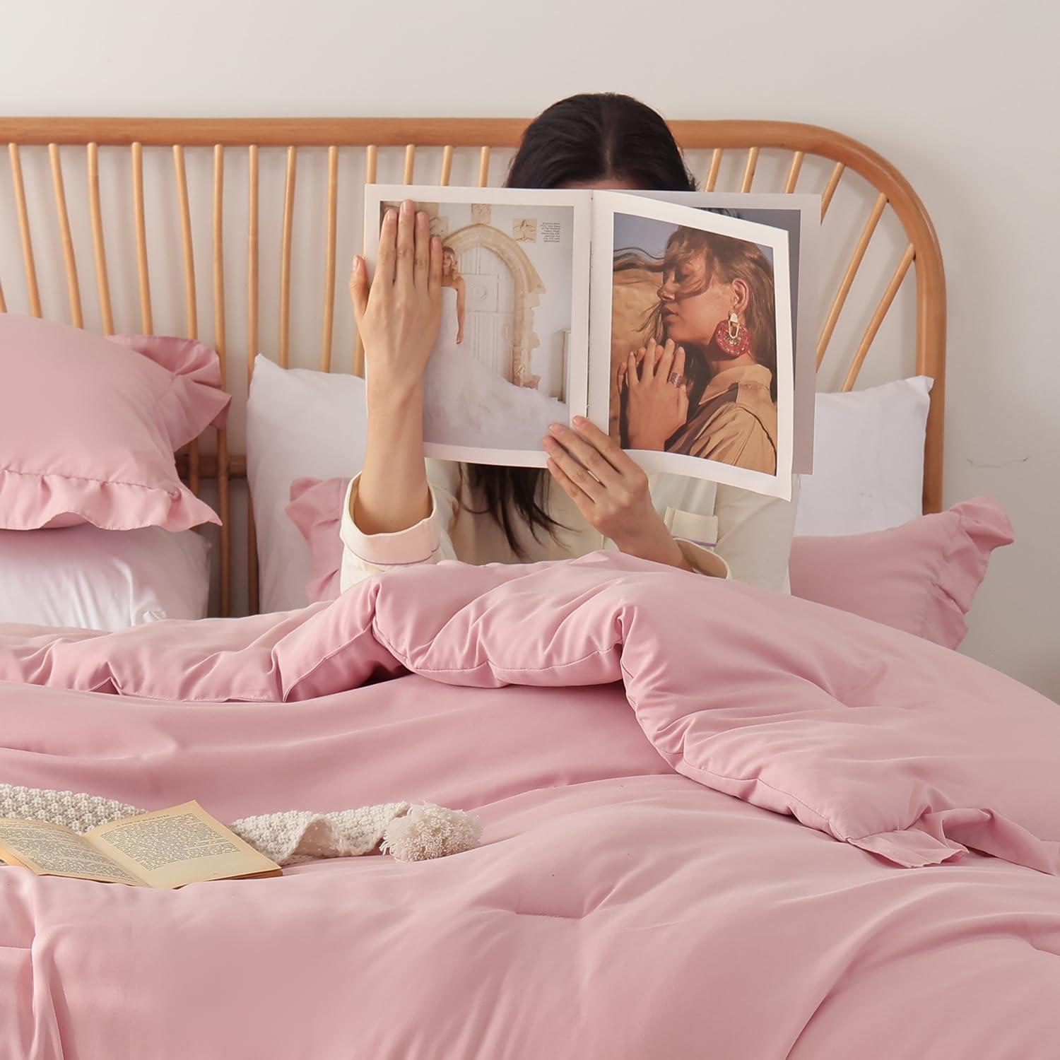 Juego de Edredón Doble JANZAA Rosa Bebé con Funda de Almohada