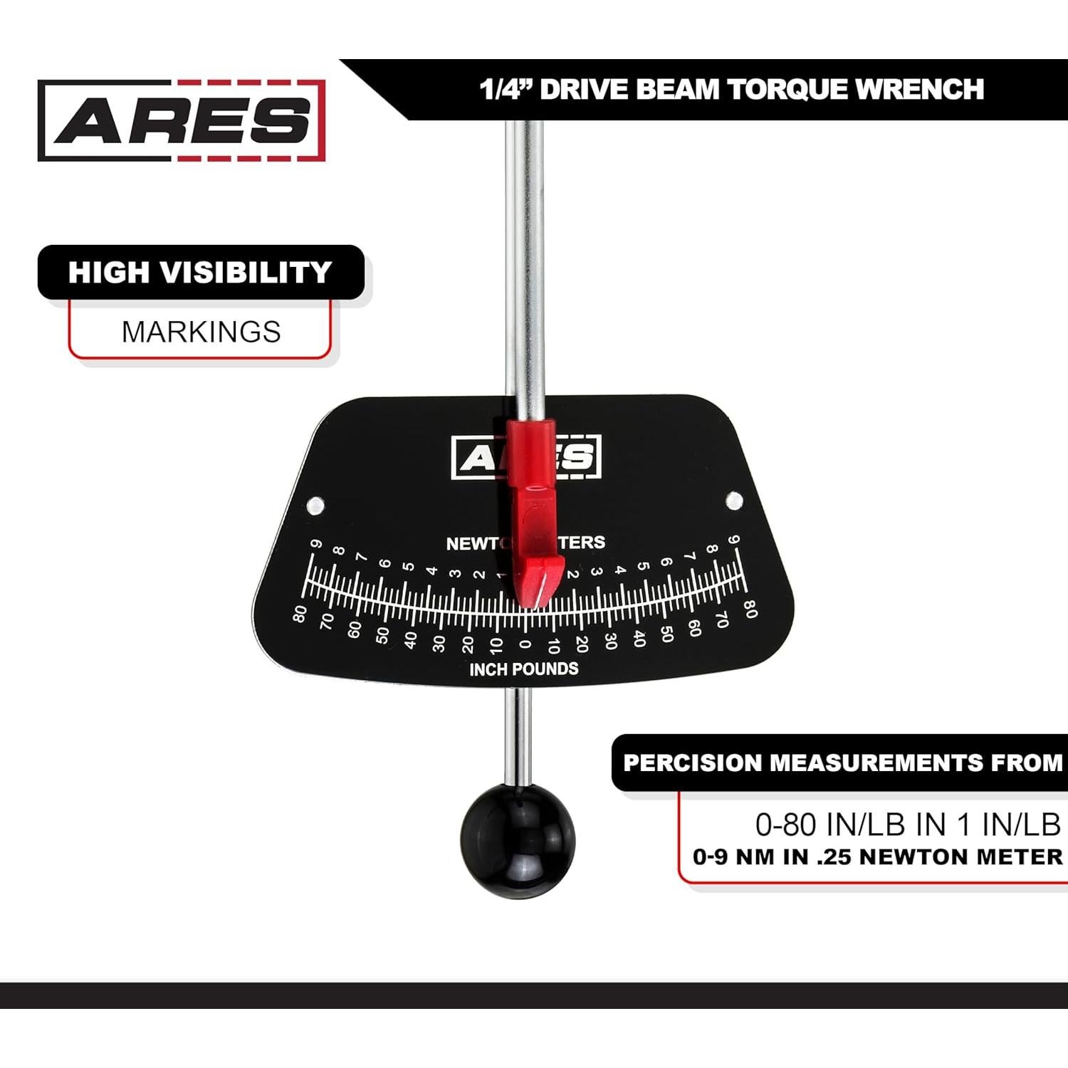 Llave de Torque de Viga ARES 70213 1/4" 0-80 in-lb 0-9 Nm