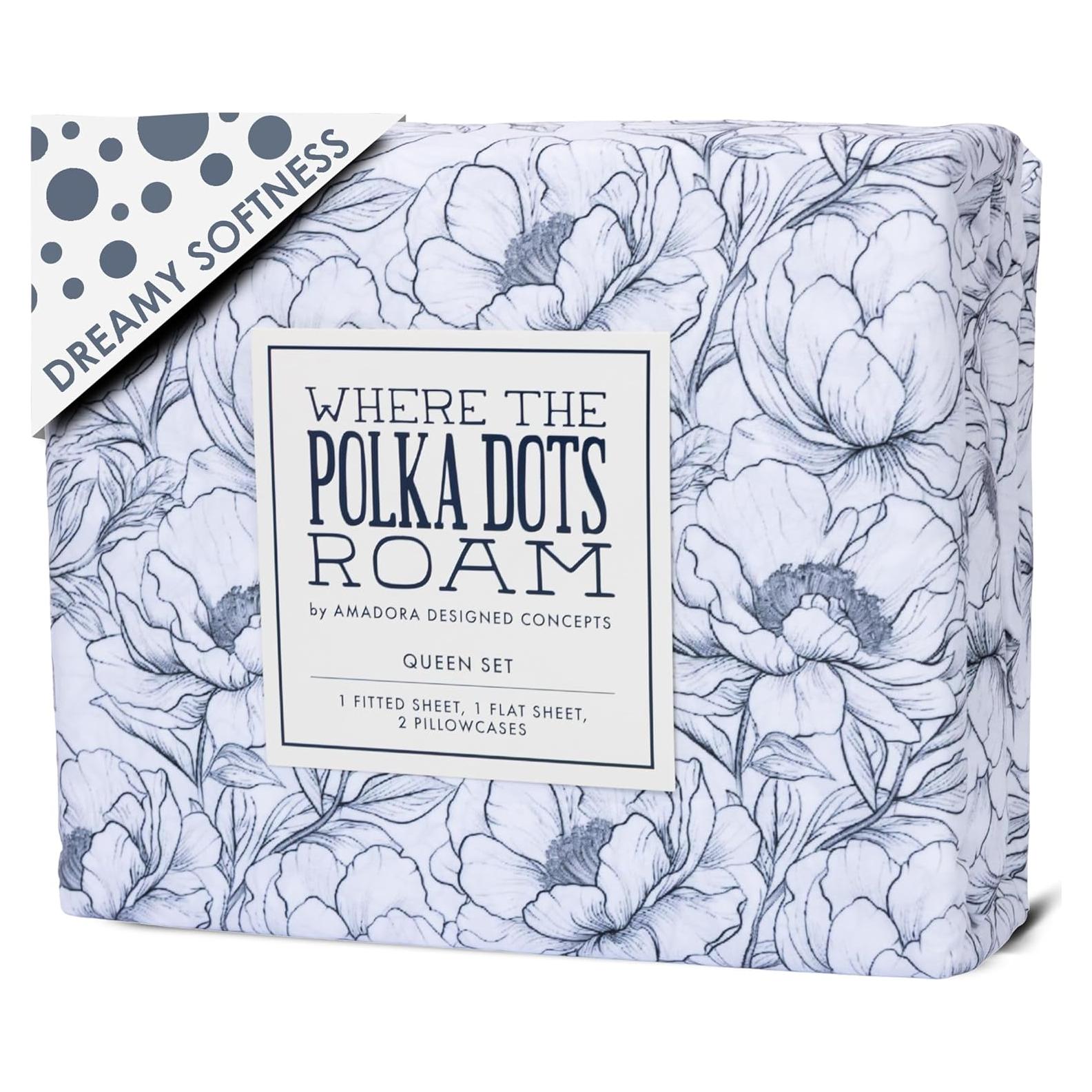 Juego de Sábanas Individual Floral en Blanco y Negro - 3 Piezas Donde Los Lunares Deambulan