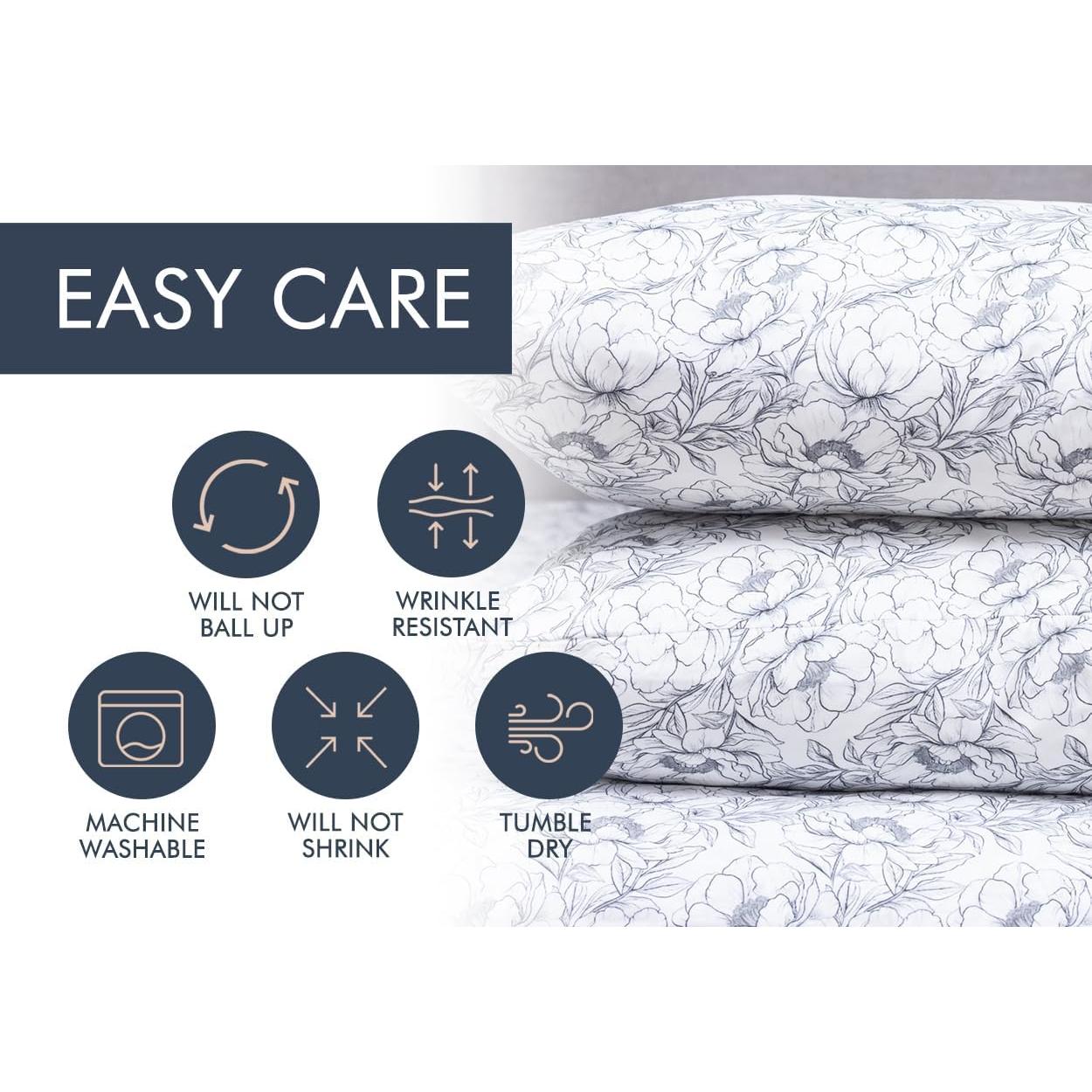 Juego de Sábanas Individual Floral en Blanco y Negro - 3 Piezas Donde Los Lunares Deambulan