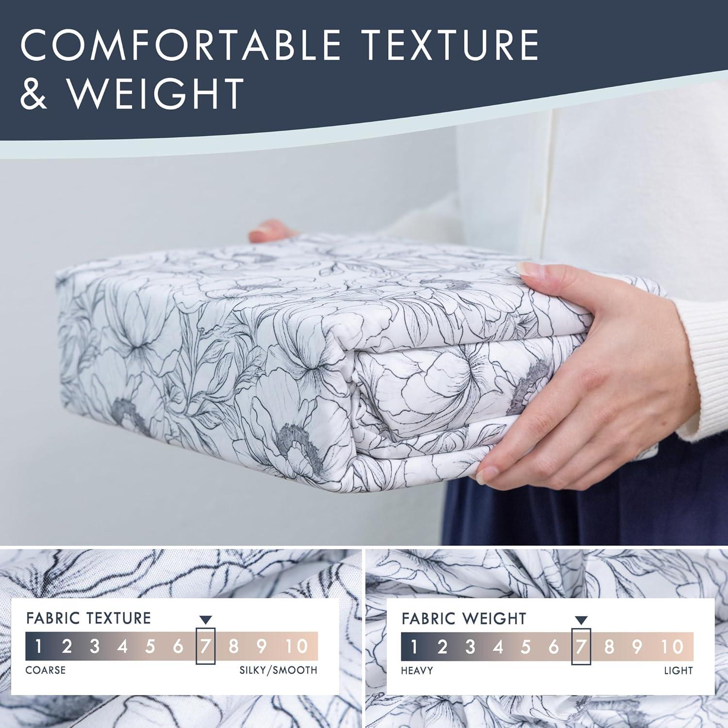 Juego de Sábanas Individual Floral en Blanco y Negro - 3 Piezas Donde Los Lunares Deambulan