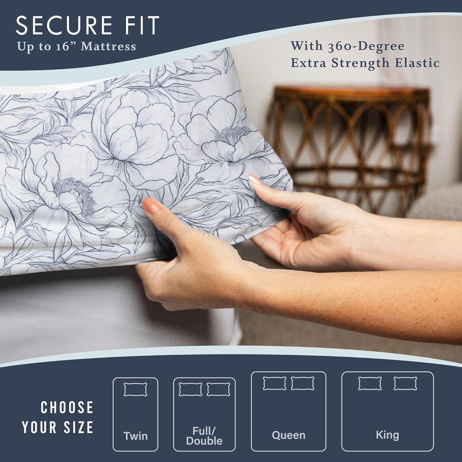 Juego de Sábanas Individual Floral en Blanco y Negro - 3 Piezas Donde Los Lunares Deambulan