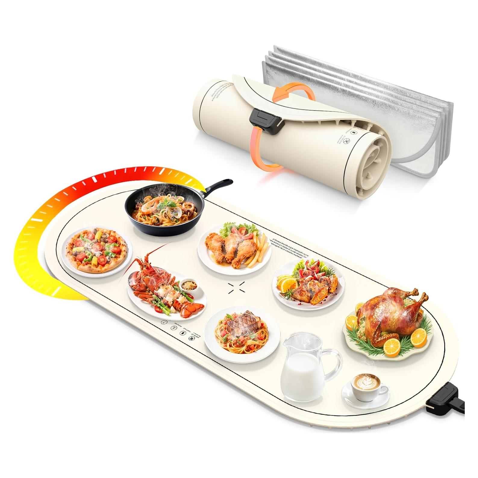 Alfombrilla Calentadora de Comida WUEAOA XXL 90°C Silicona Beige