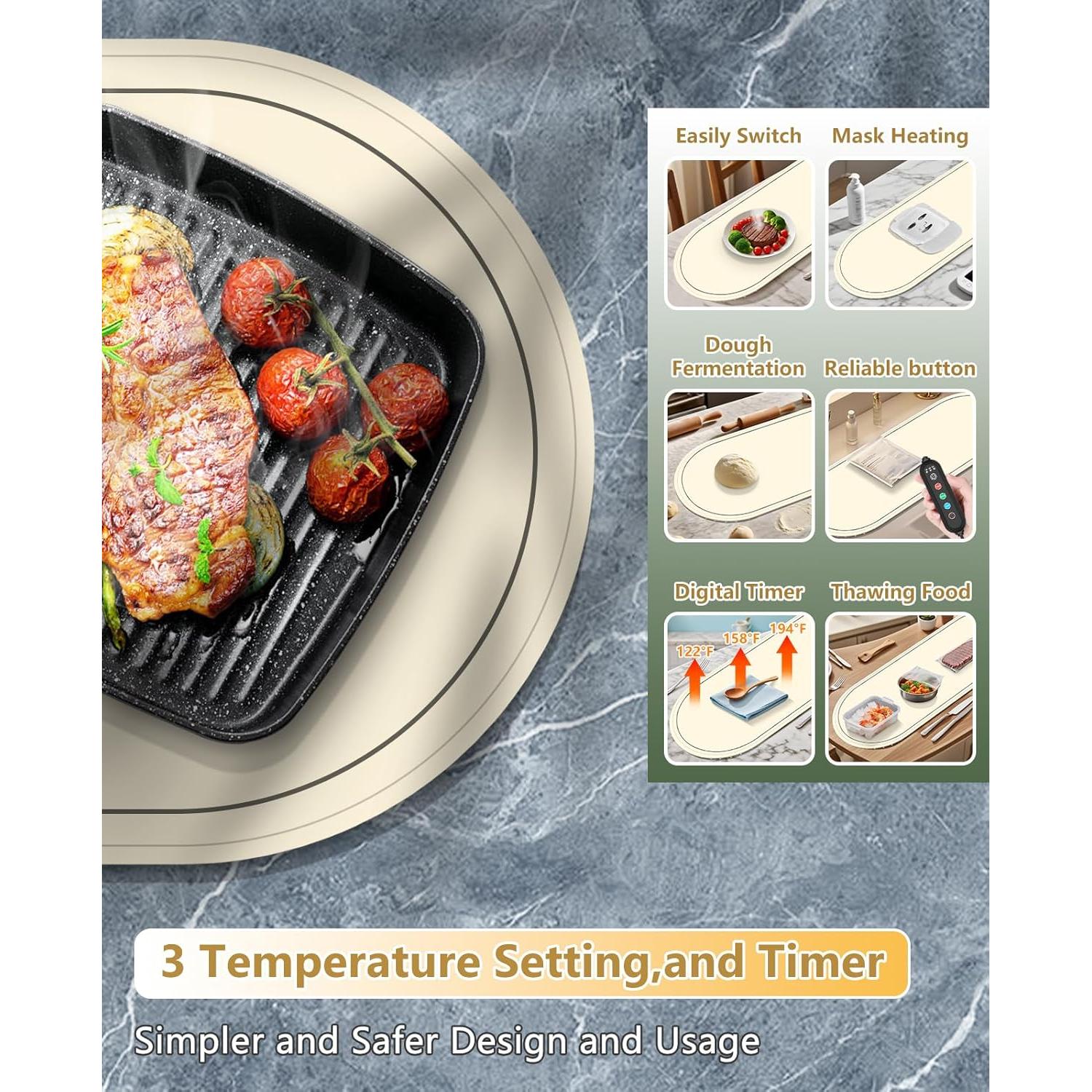 Alfombrilla Calentadora de Comida WUEAOA XXL 90°C Silicona Beige