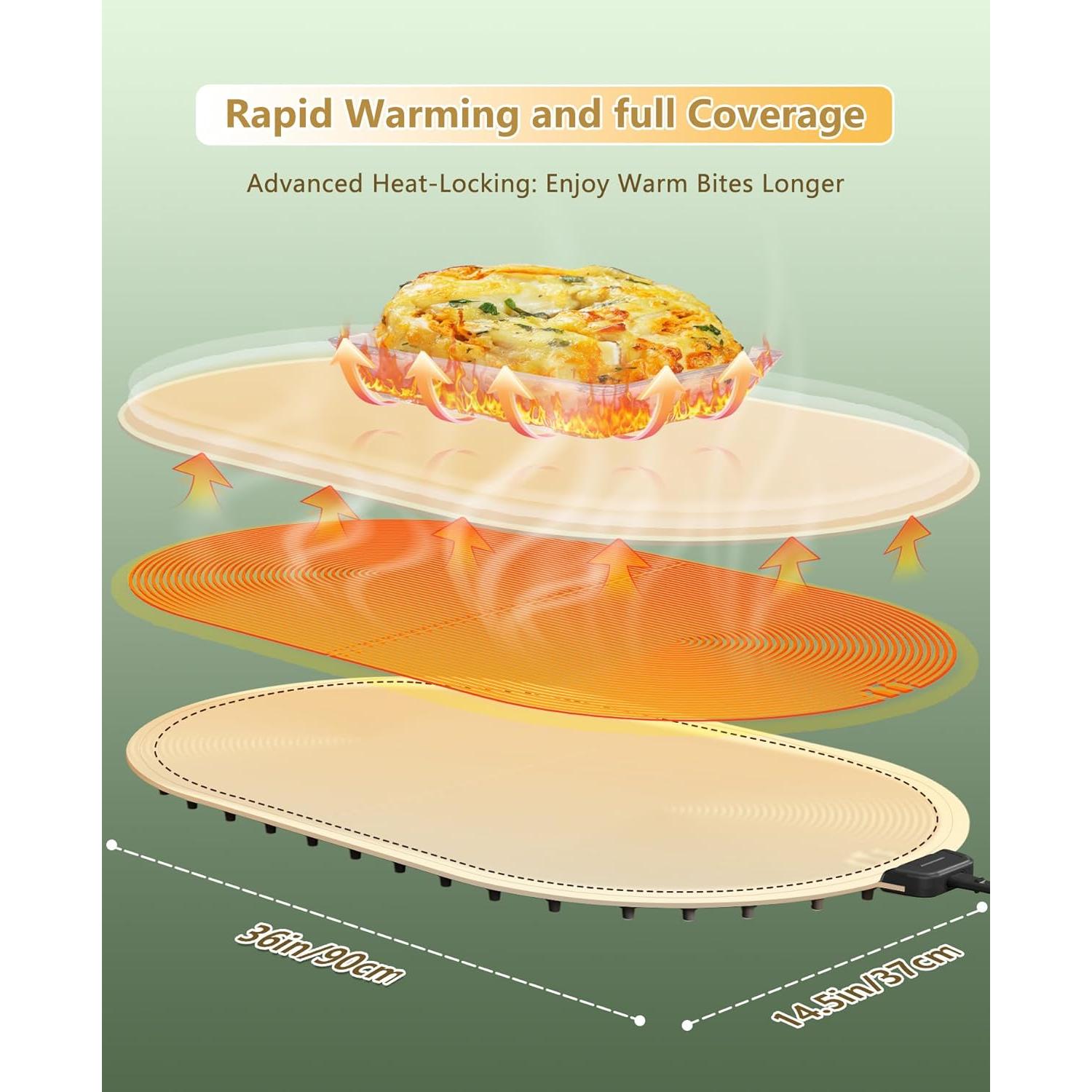 Alfombrilla Calentadora de Comida WUEAOA XXL 90°C Silicona Beige