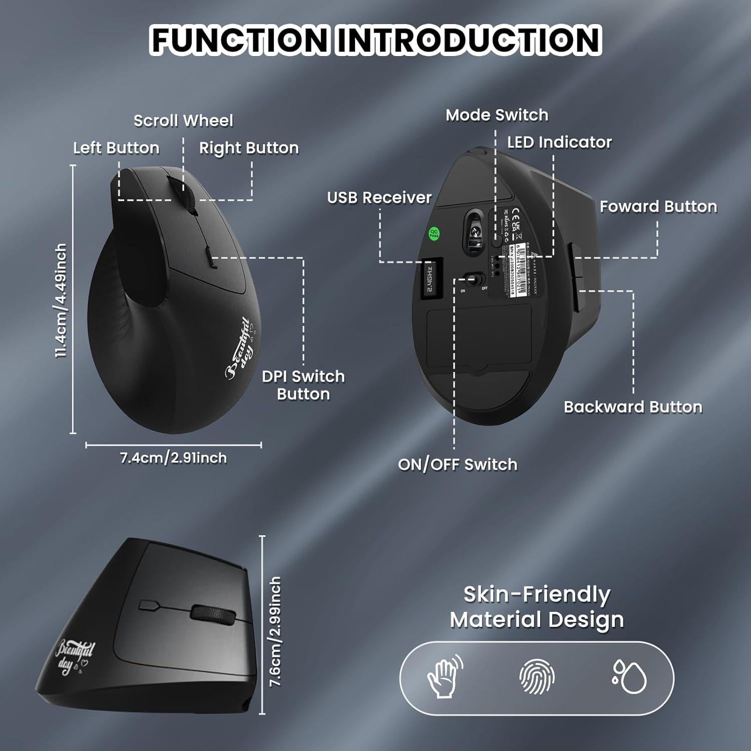 Ratón Inalámbrico A.JAZZ I300 Ergonómico Recargable 800/1200/1600 DPI