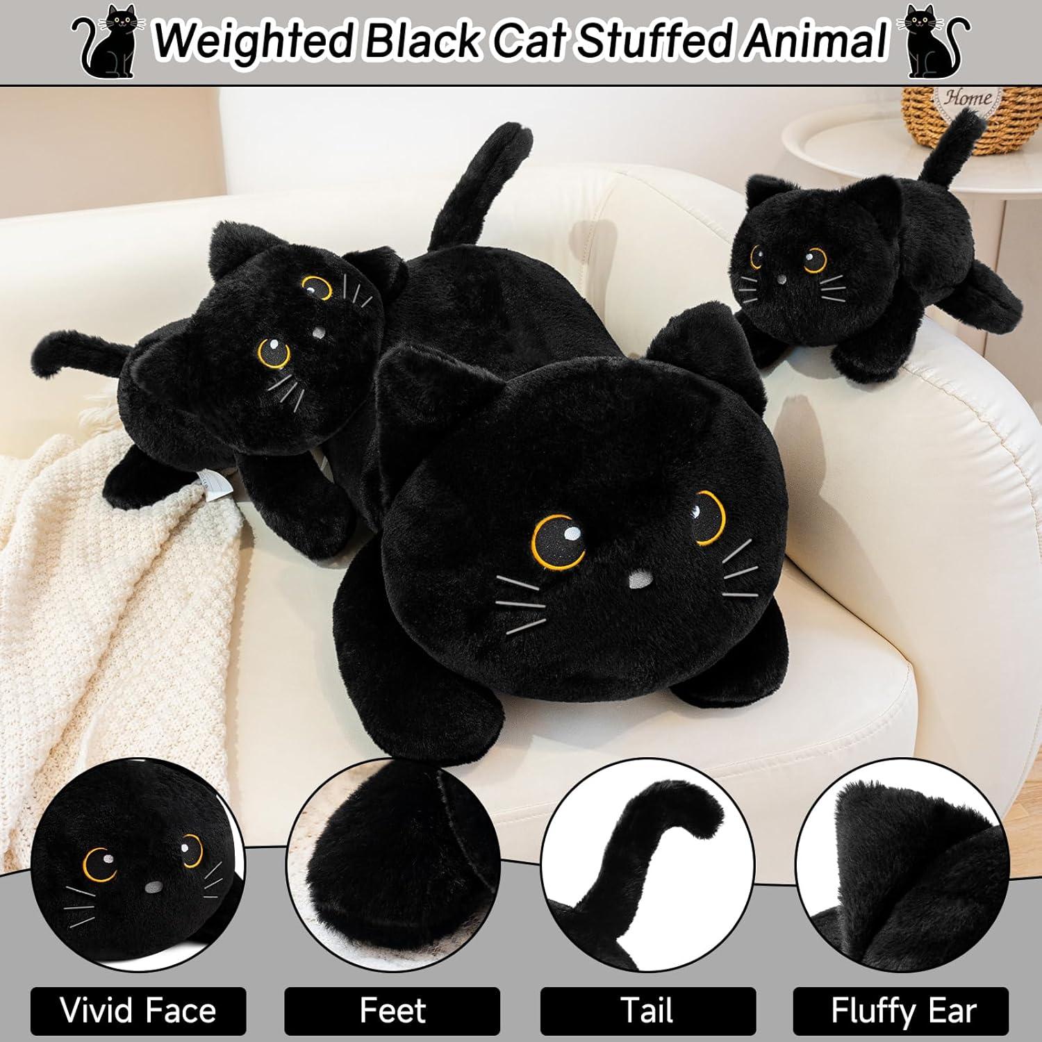 Gato Negro de Peluche con Peso SQEQE 25 cm para Alivio del Estrés