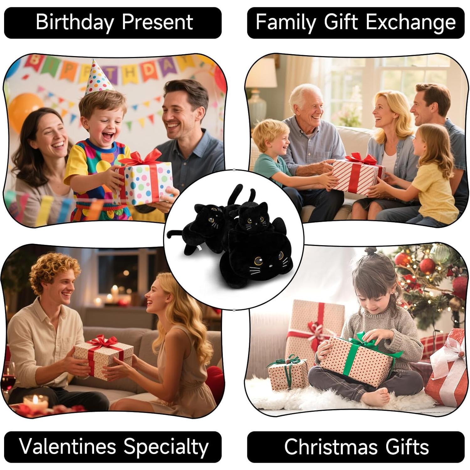 Gato Negro de Peluche con Peso SQEQE 25 cm para Alivio del Estrés