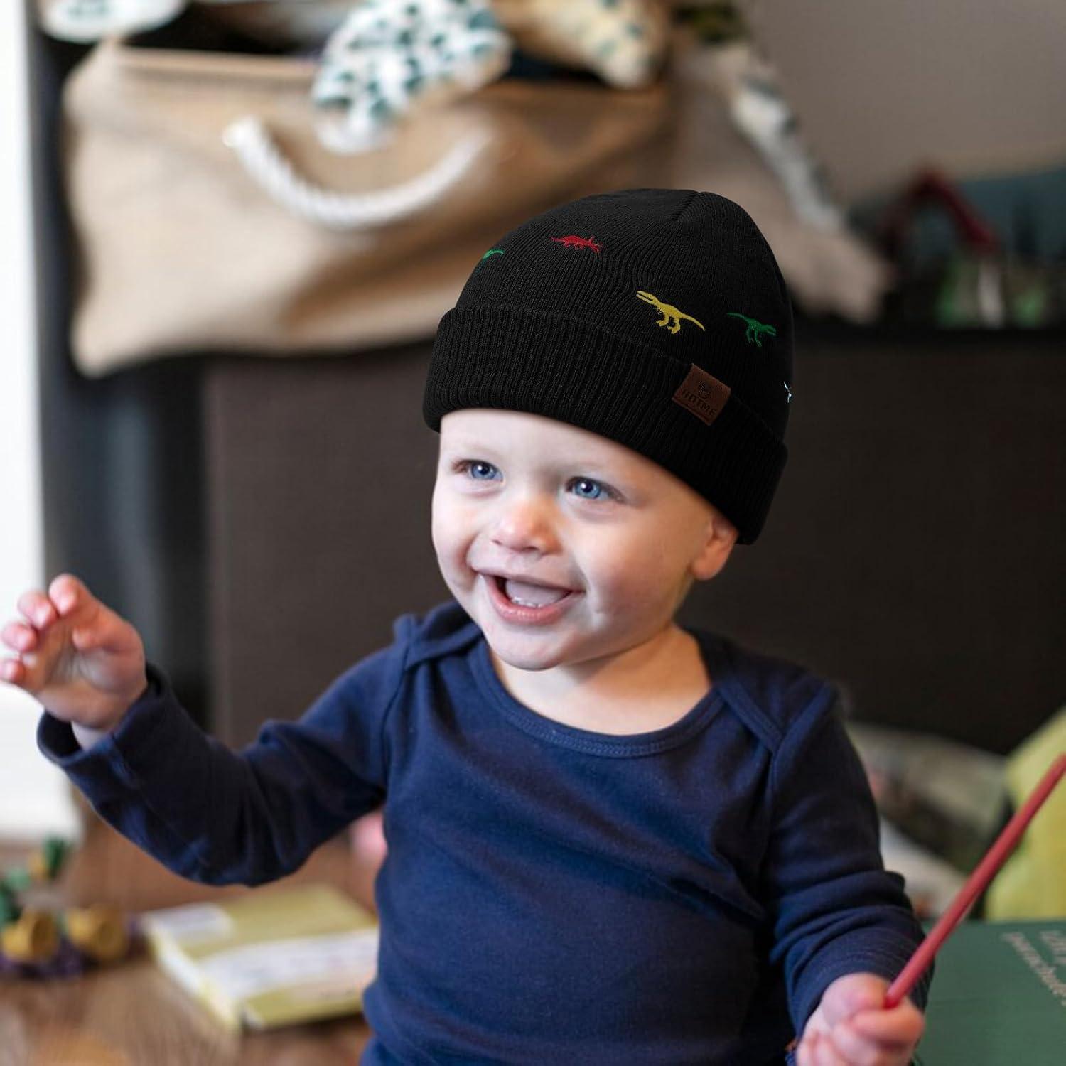 Gorro de Invierno para Niños 100% Acrílico - Dinosaurio Negro