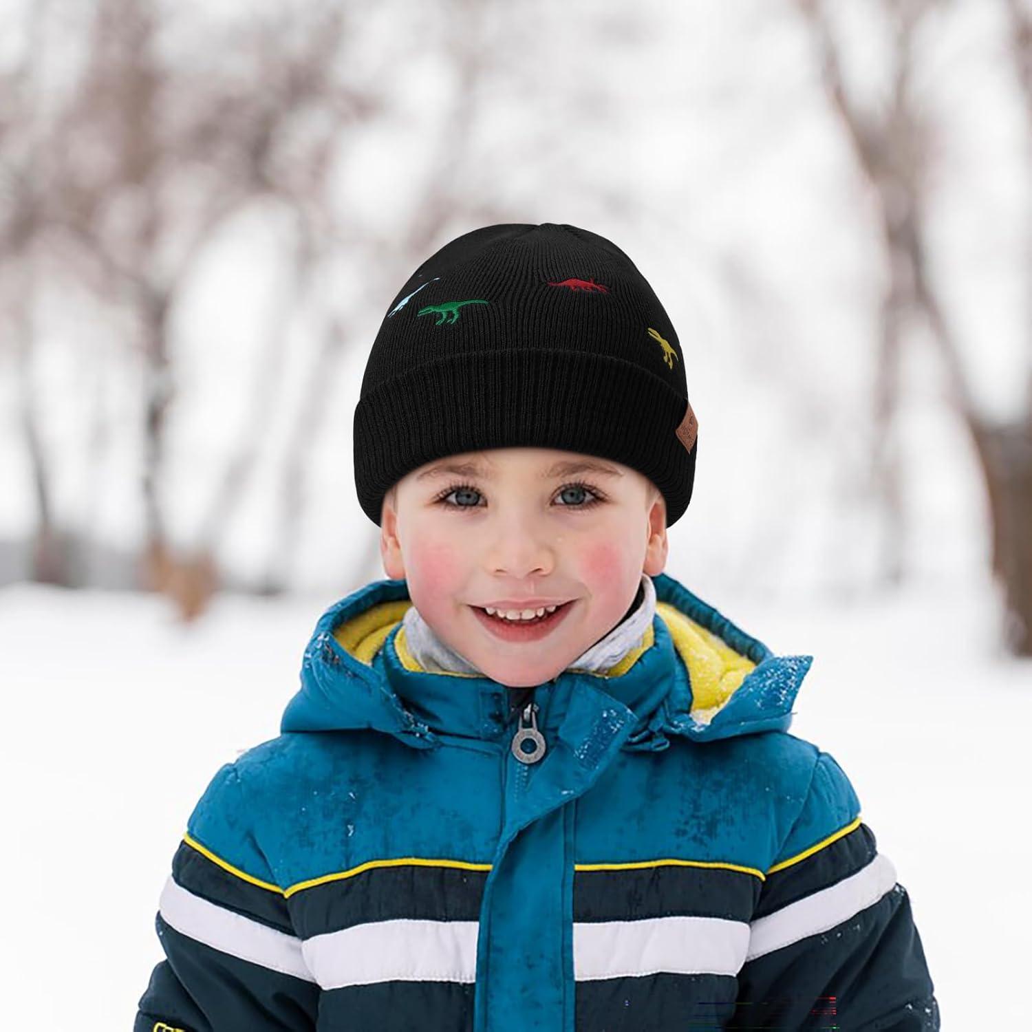Gorro de Invierno para Niños 100% Acrílico - Dinosaurio Negro