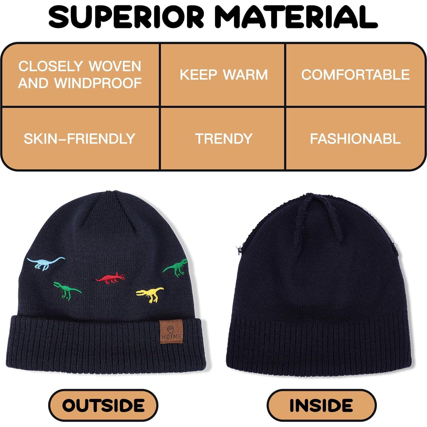 Gorro de Invierno para Niños 100% Acrílico - Dinosaurio Negro