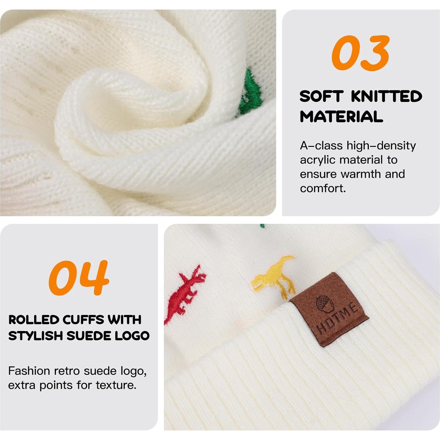 Gorro de Invierno para Niños 100% Acrílico - Dinosaurio Negro