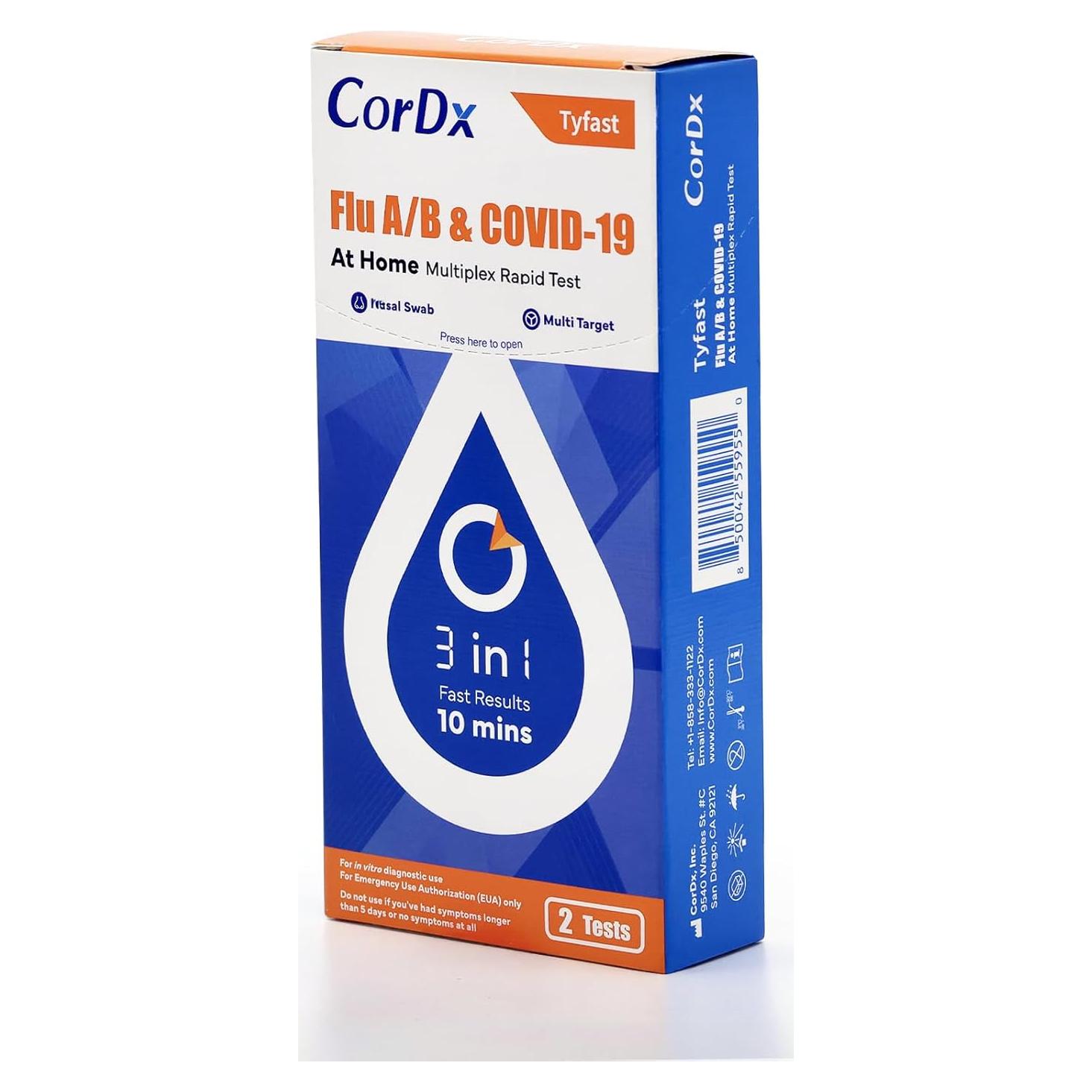 Prueba Rápida Multiplex CorDx TyFast Flu A/B y COVID-19 10 Min