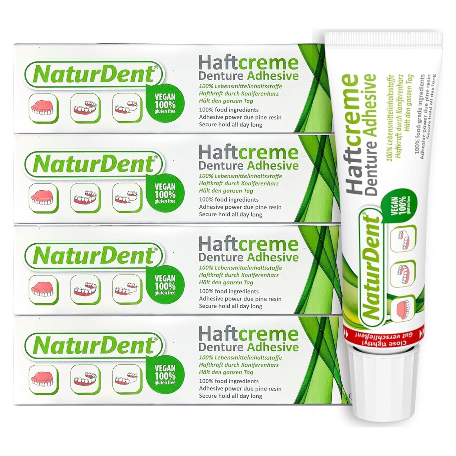 NaturDent Adhesivo Natural Fuerte para Dentaduras 40g - Paquete de 4