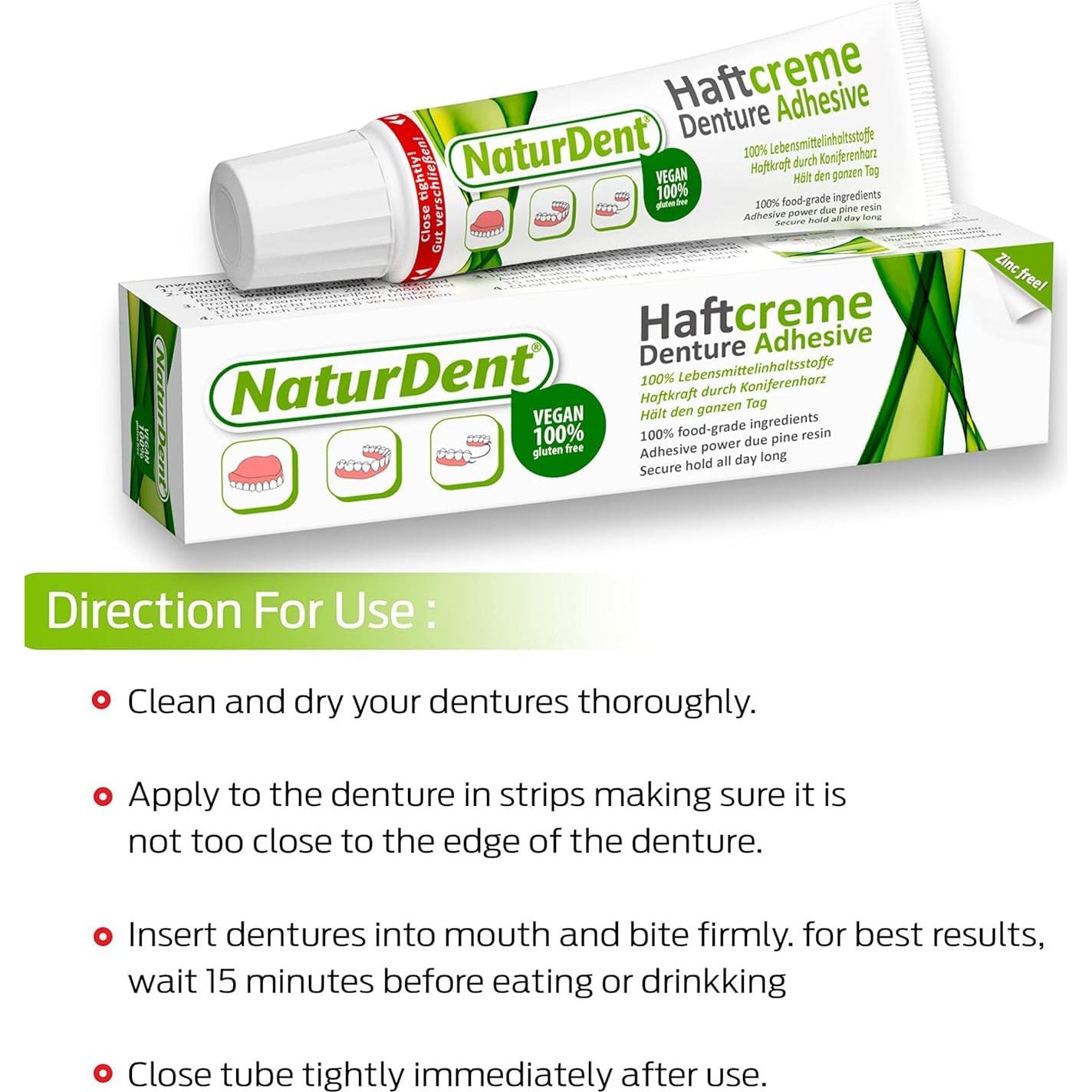 NaturDent Adhesivo Natural Fuerte para Dentaduras 40g - Paquete de 4