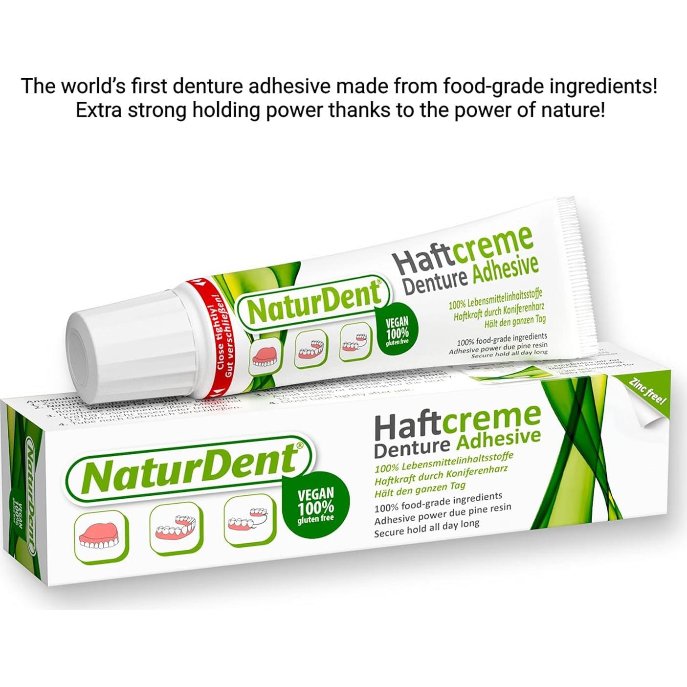 NaturDent Adhesivo Natural Fuerte para Dentaduras 40g - Paquete de 4