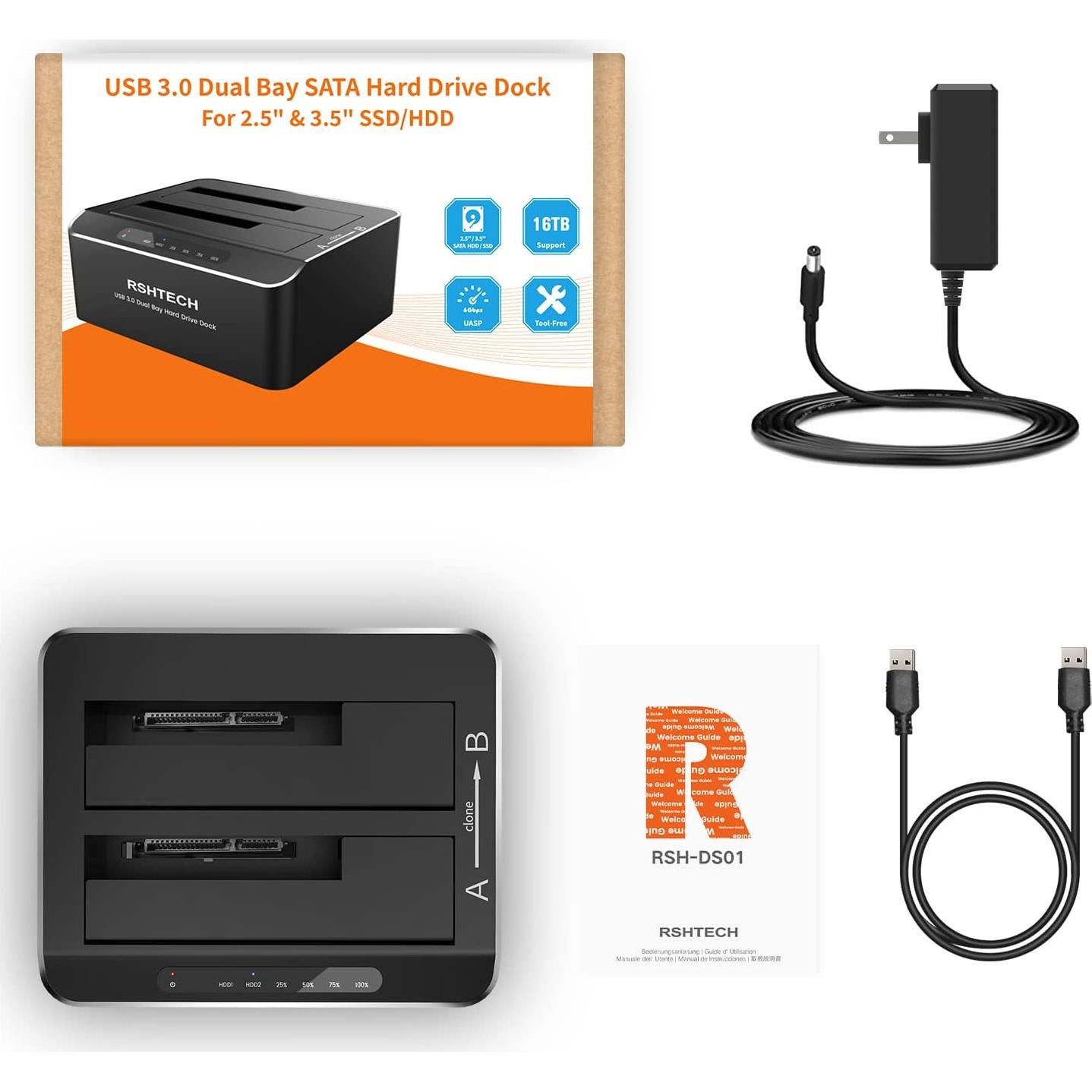 Dock HDD SATA Doble Bahía RSHTECH RSH-DS01 16TB USB 3.0