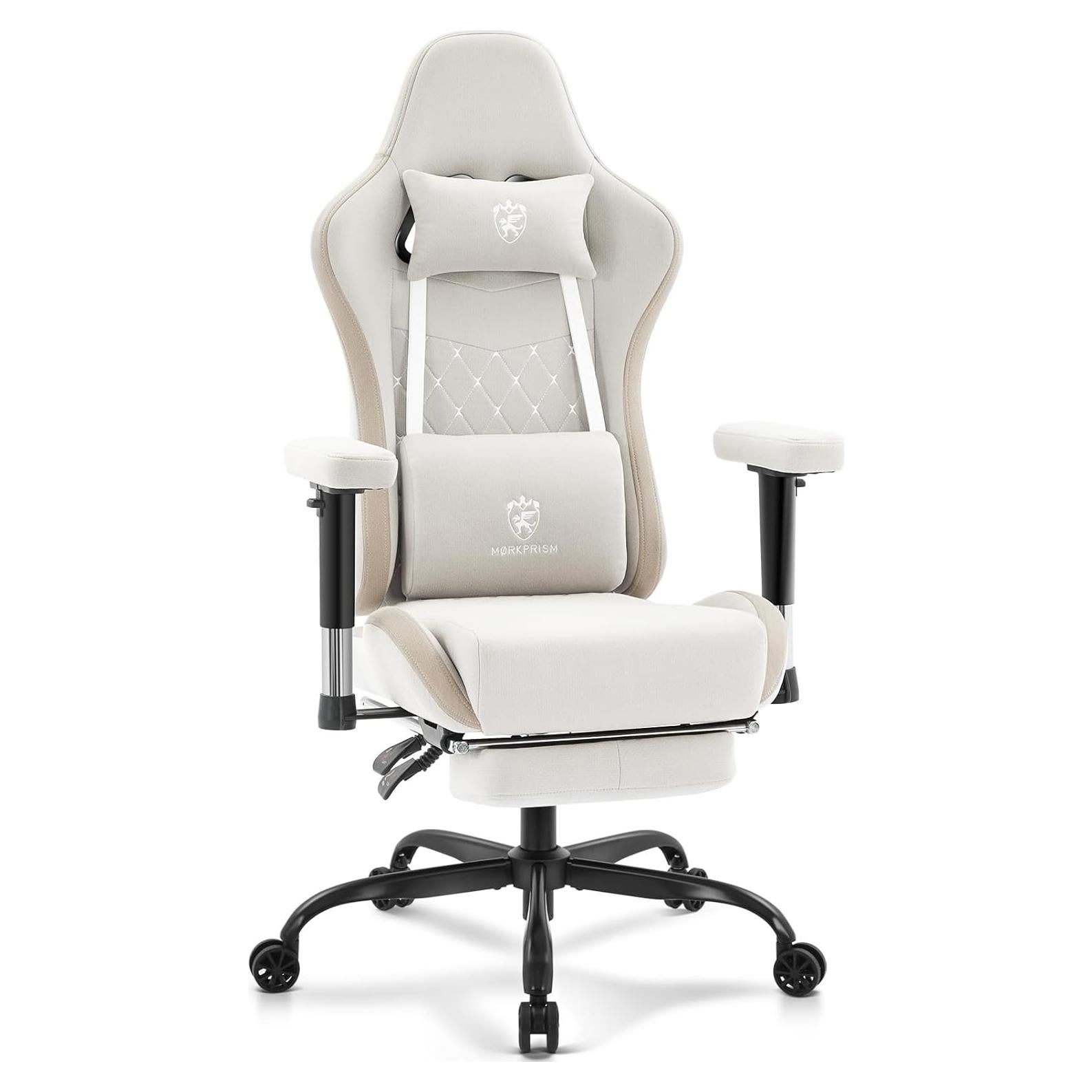 Silla de Juego Ergonómica Morkprism Beige con Reposapiés y Masaje