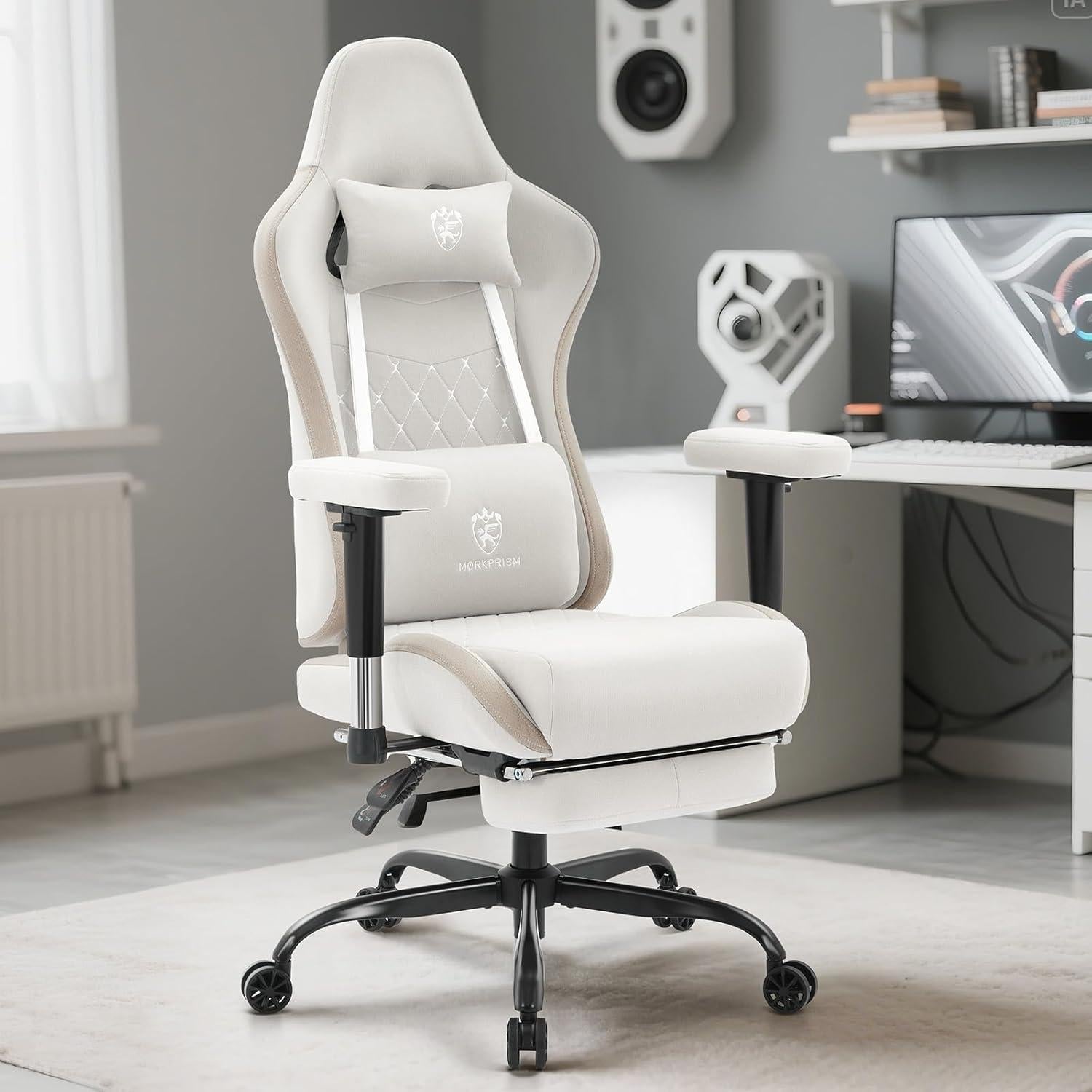 Silla de Juego Ergonómica Morkprism Beige con Reposapiés y Masaje