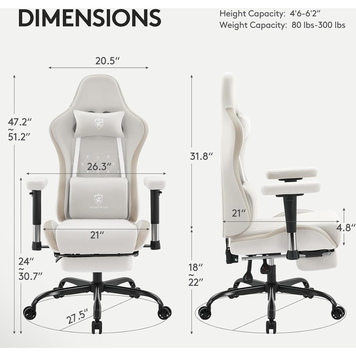 Silla de Juego Ergonómica Morkprism Beige con Reposapiés y Masaje