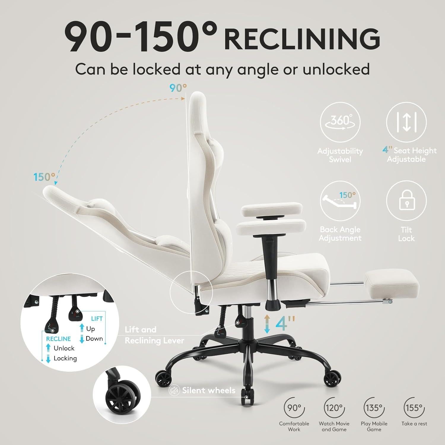 Silla de Juego Ergonómica Morkprism Beige con Reposapiés y Masaje