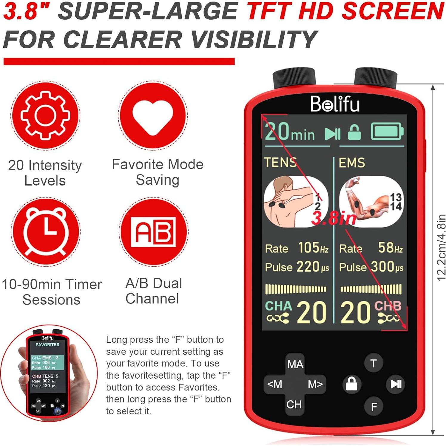 Unidad de Estimulador Muscular TENS EMS Belifu 4 en 1 - 36 Modos
