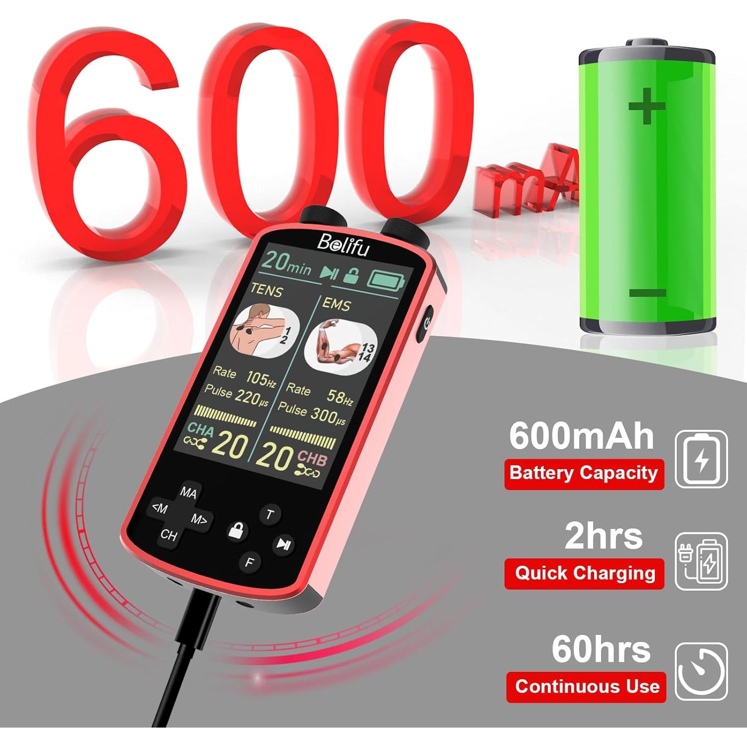 Unidad de Estimulador Muscular TENS EMS Belifu 4 en 1 - 36 Modos