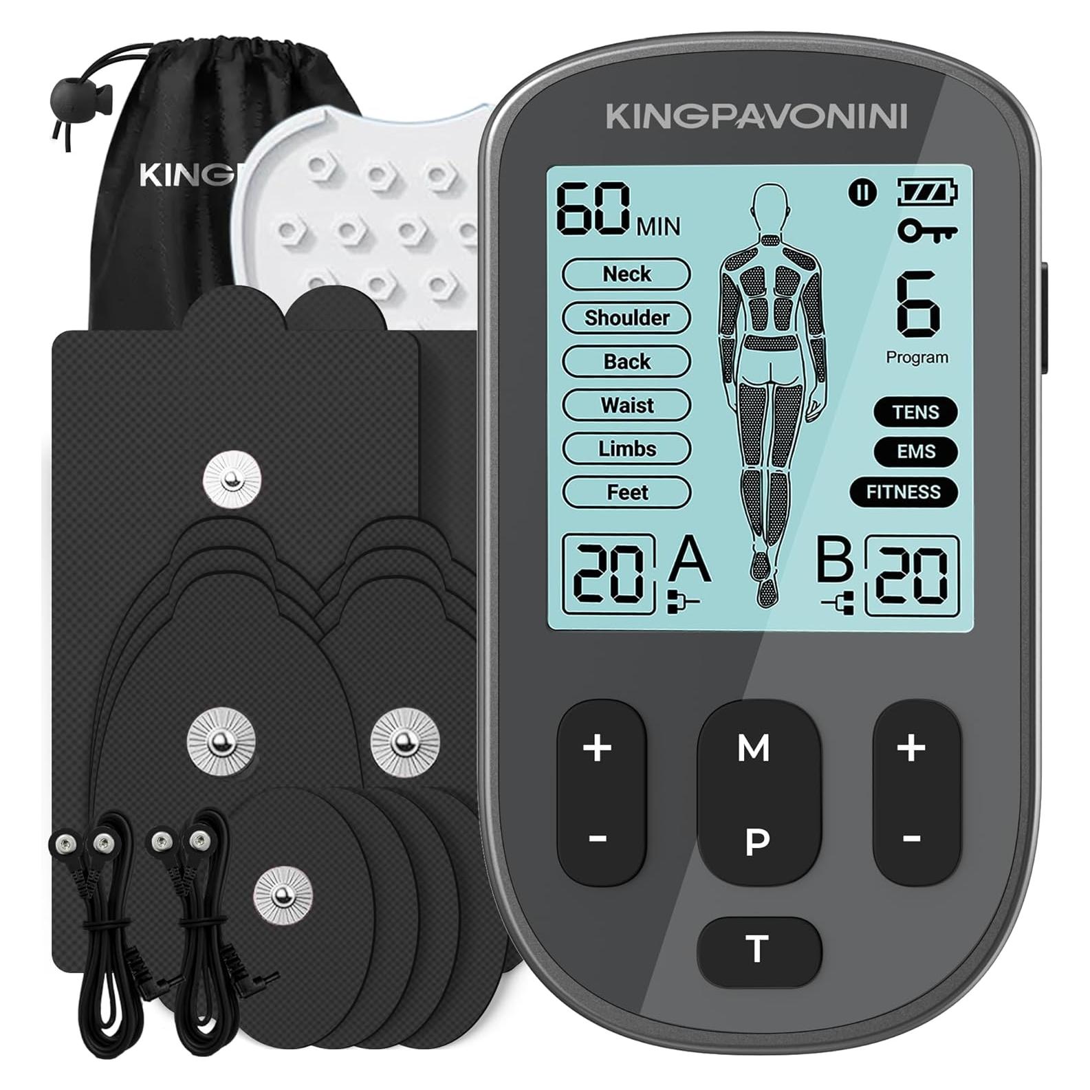 Estimulador Muscular TENS KingPavonini 3-en-1 Doble Canal 36 Modos