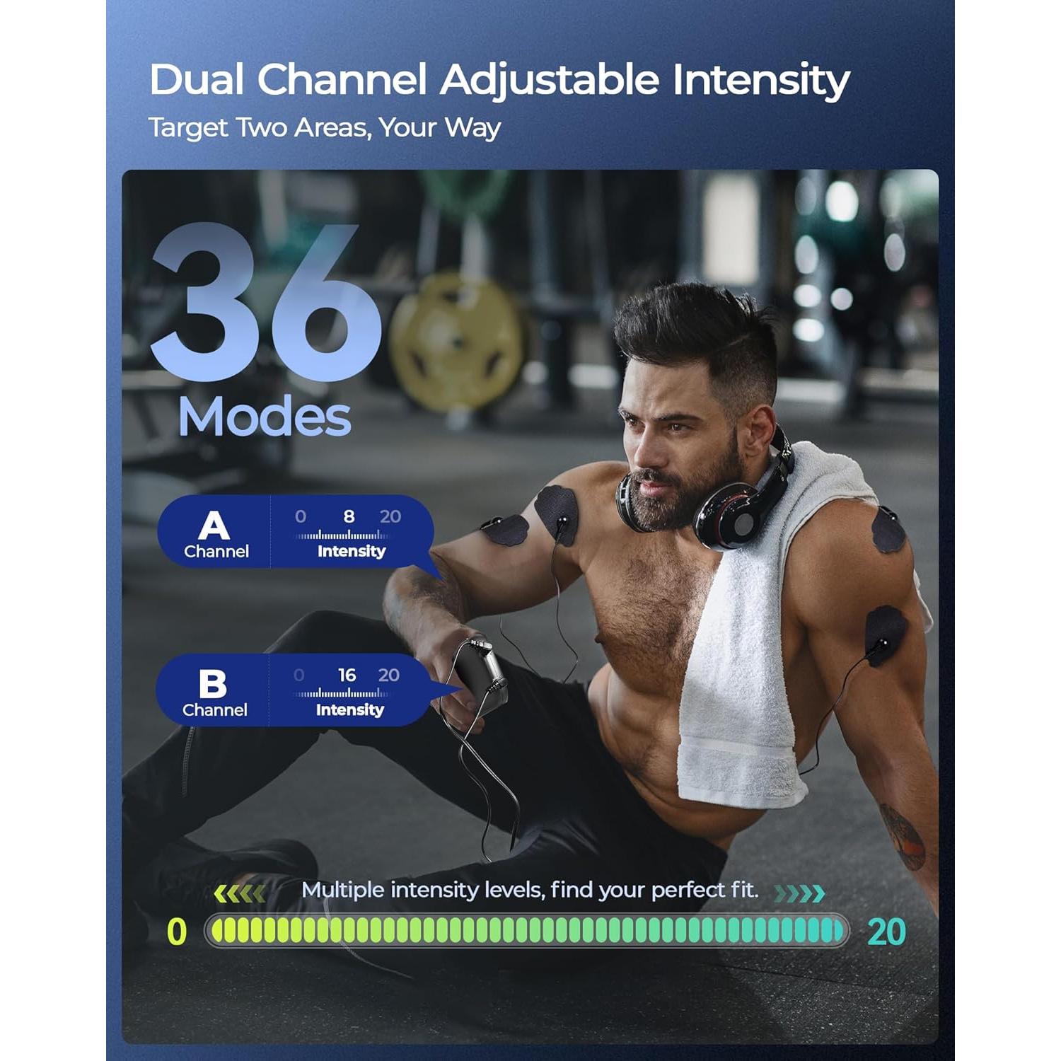 Estimulador Muscular TENS KingPavonini 3-en-1 Doble Canal 36 Modos