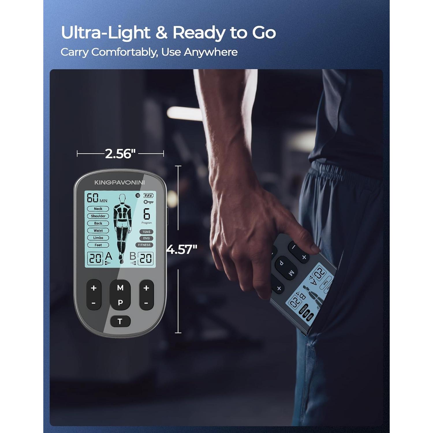 Estimulador Muscular TENS KingPavonini 3-en-1 Doble Canal 36 Modos