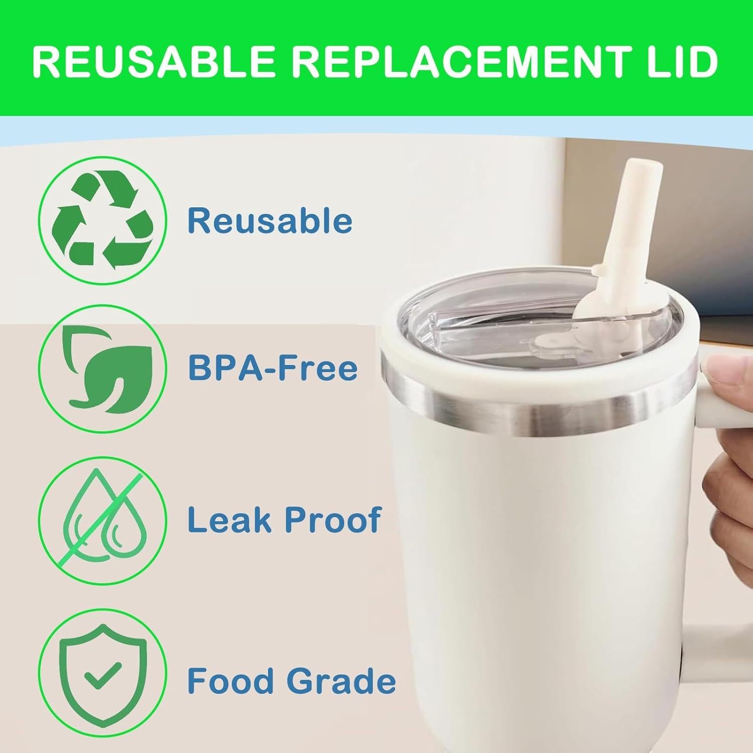 Tapa de repuesto con popote flip HAIYUUS para Stanley 40 oz - 2 piezas