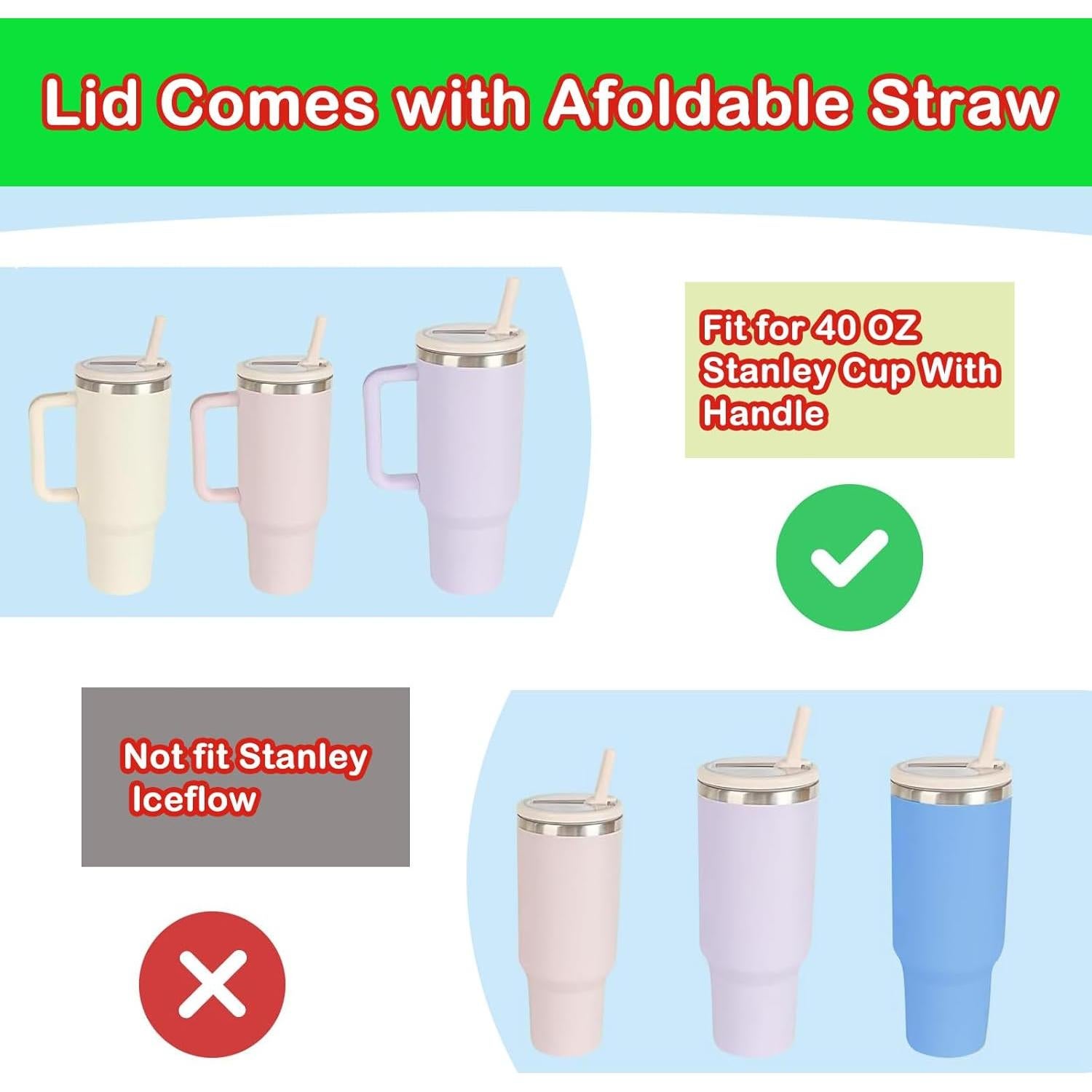 Tapa de repuesto con popote flip HAIYUUS para Stanley 40 oz - 2 piezas