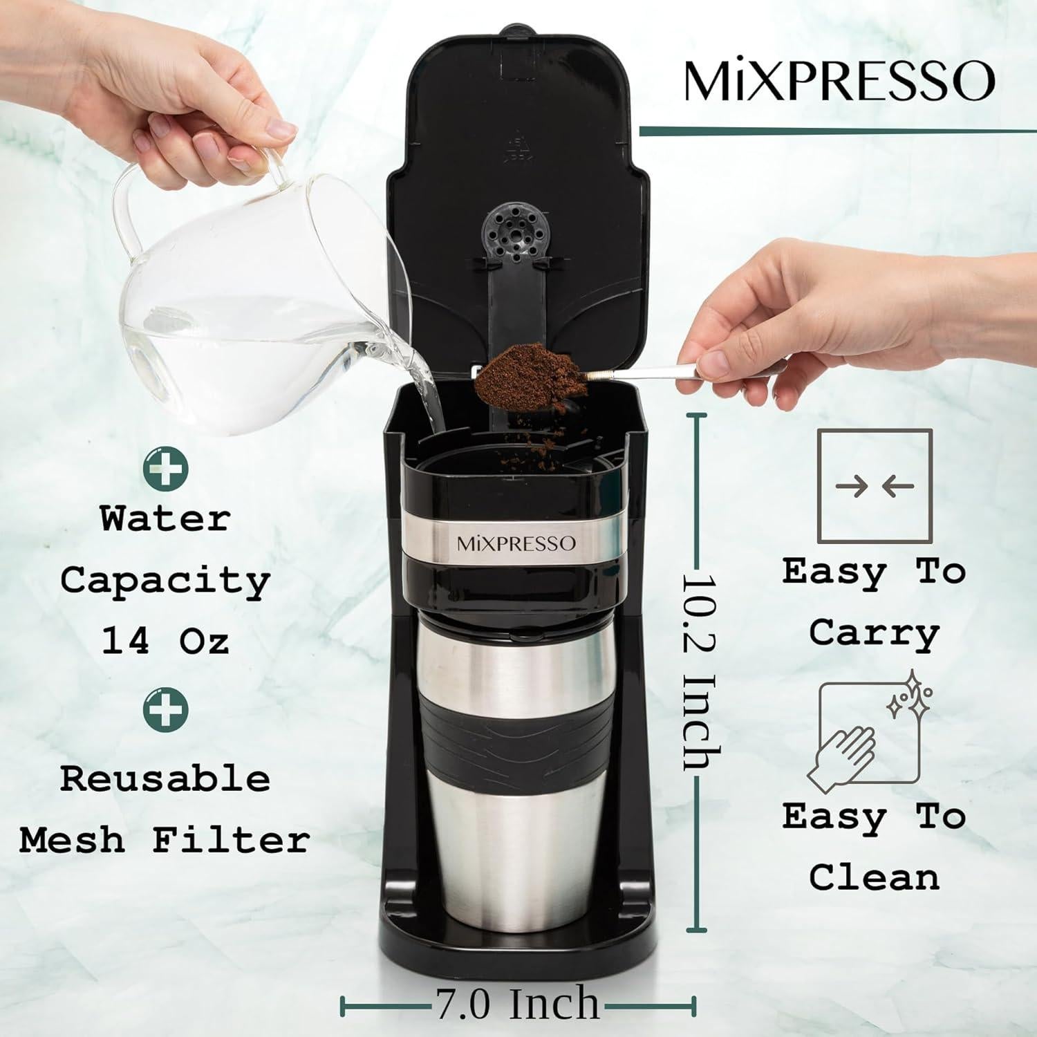 Cafetera Personal Mixpresso Negra 1 Taza con Taza de Viaje 14oz