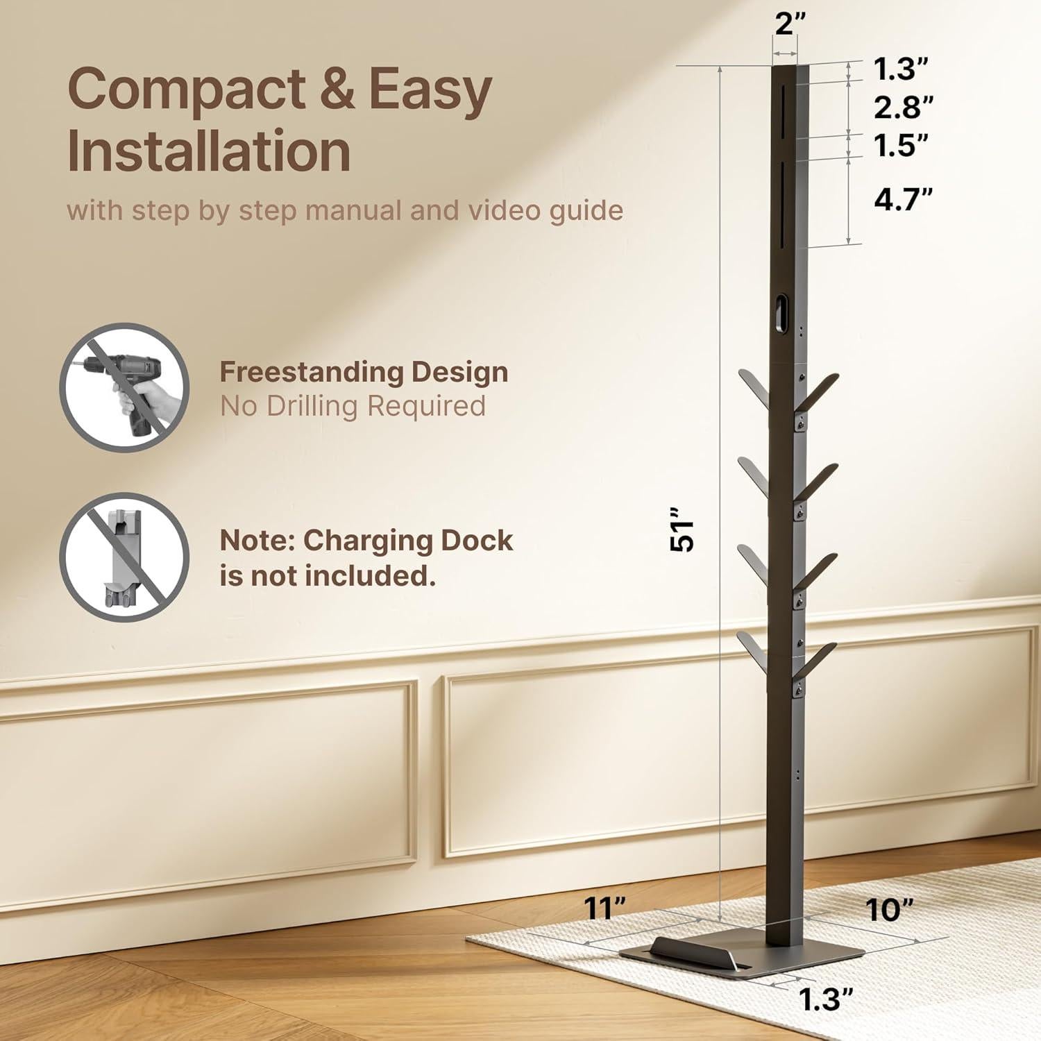 Soporte para Aspiradora Inalámbrica PEGZONE con 8 Ganchos Negro