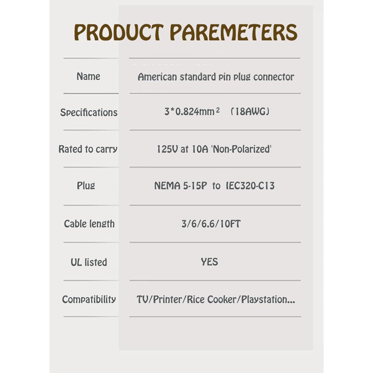 Cable de Alimentación 3FT UNIMOSON para Amplificadores y Altavoces