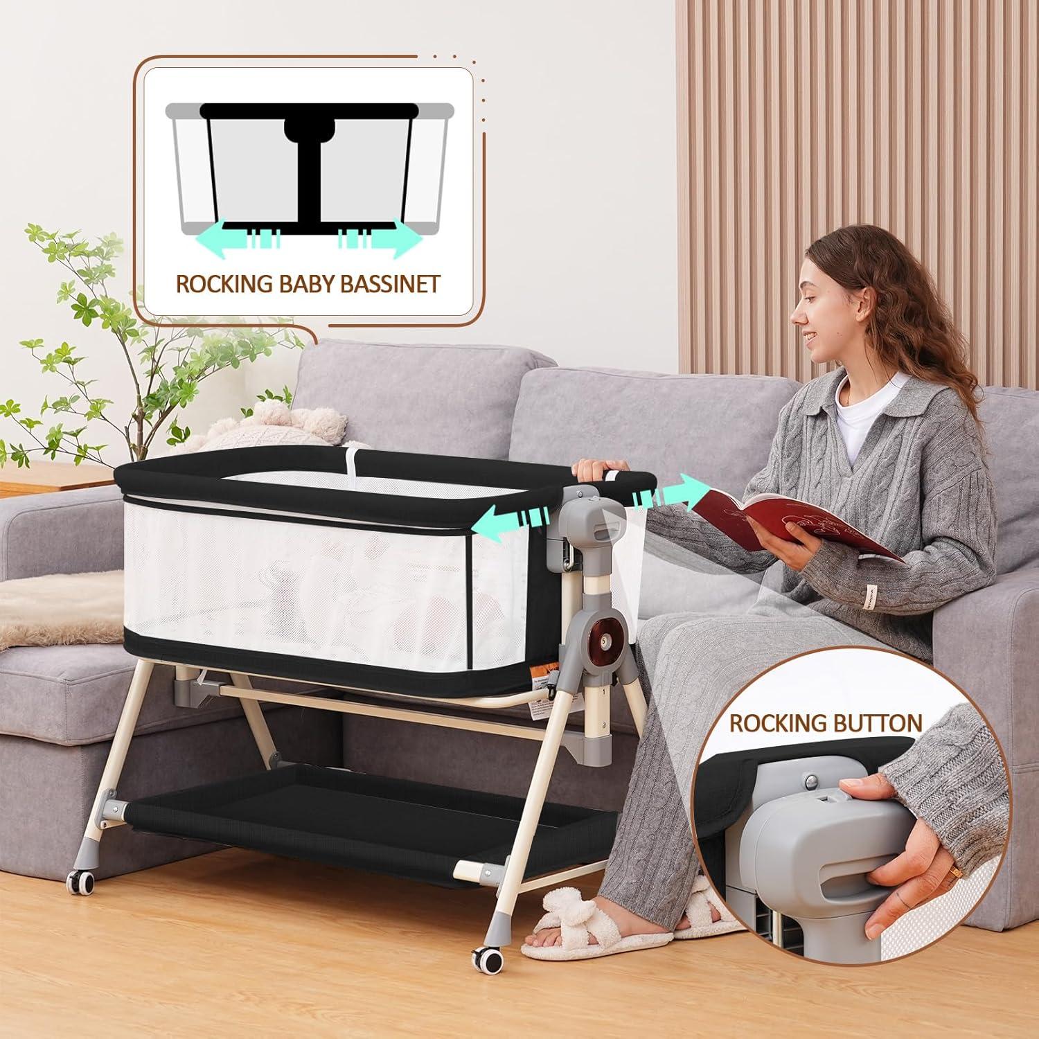 Cuna Mecedora Hichangto 3 en 1 Ajustable 6 Alturas Negra