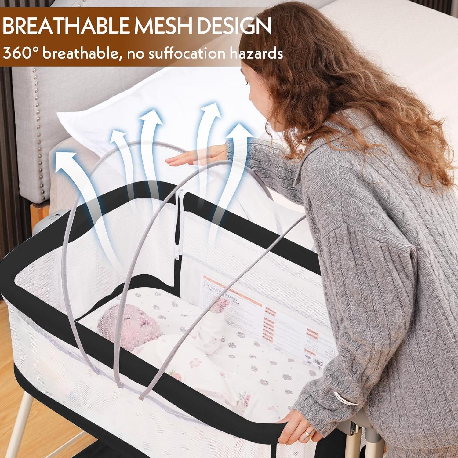 Cuna Mecedora Hichangto 3 en 1 Ajustable 6 Alturas Negra