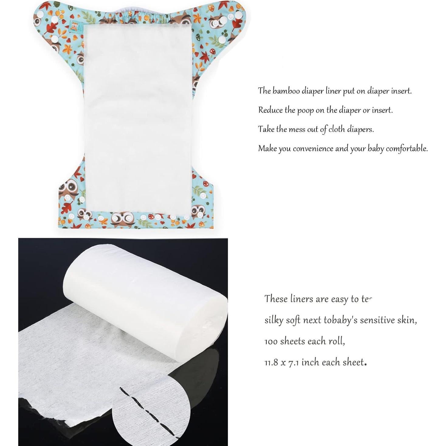 Forros Desechables para Pañales de Tela ALVABABY 100 Hojas 30x18 cm