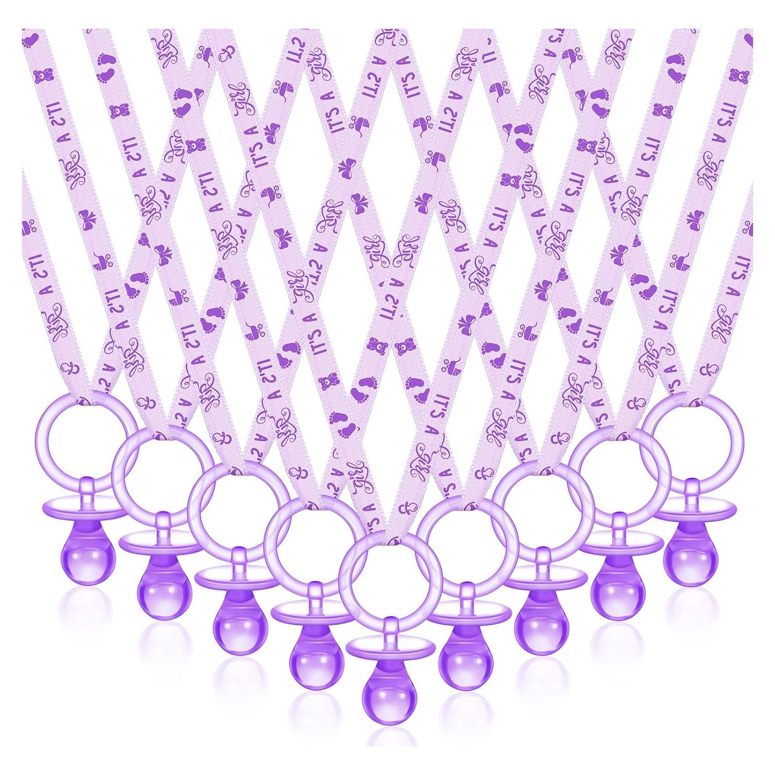 36 Chupetes Acrílicos para Baby Shower Tigeen - Púrpura