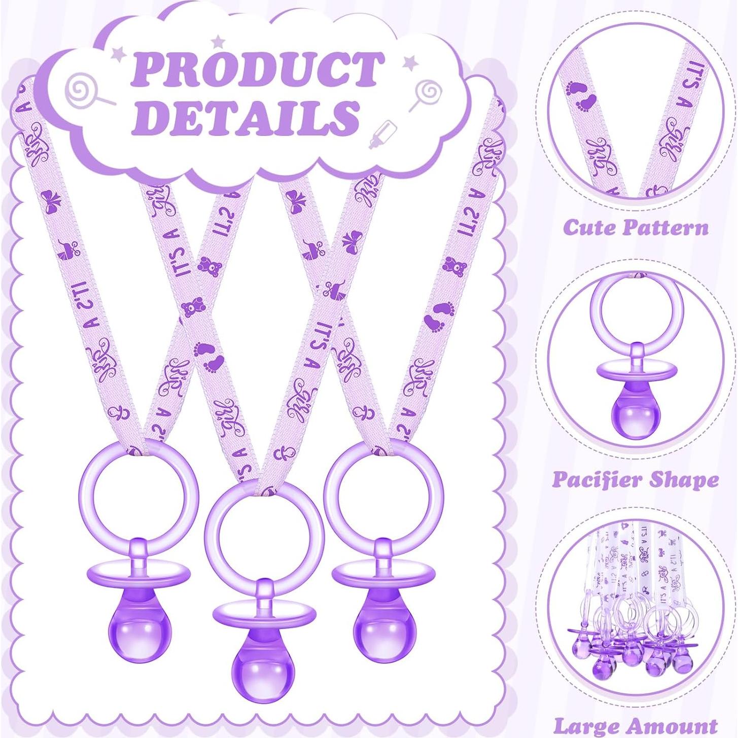 36 Chupetes Acrílicos para Baby Shower Tigeen - Púrpura