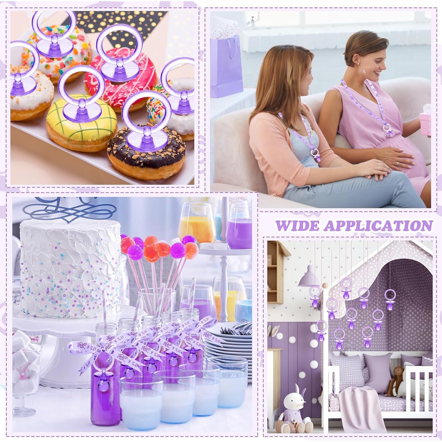 36 Chupetes Acrílicos para Baby Shower Tigeen - Púrpura