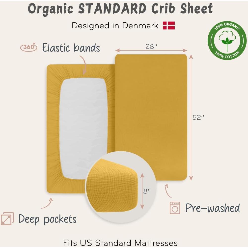 Sábanas para Cuna Huxie - Algodón Orgánico 28" x 52" Amarillo