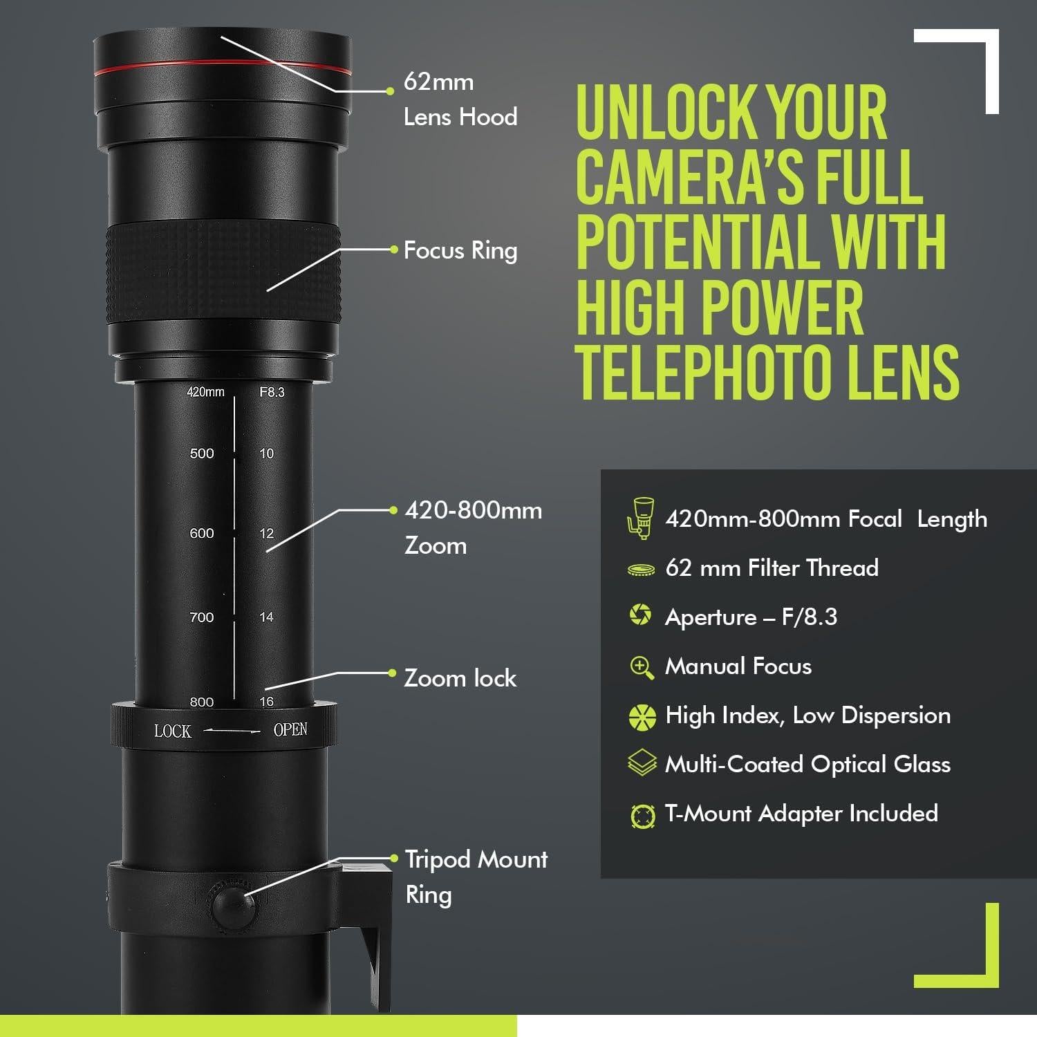 Lente Telefoto 420-800mm f/8 BM Premium para Nikon DSLR