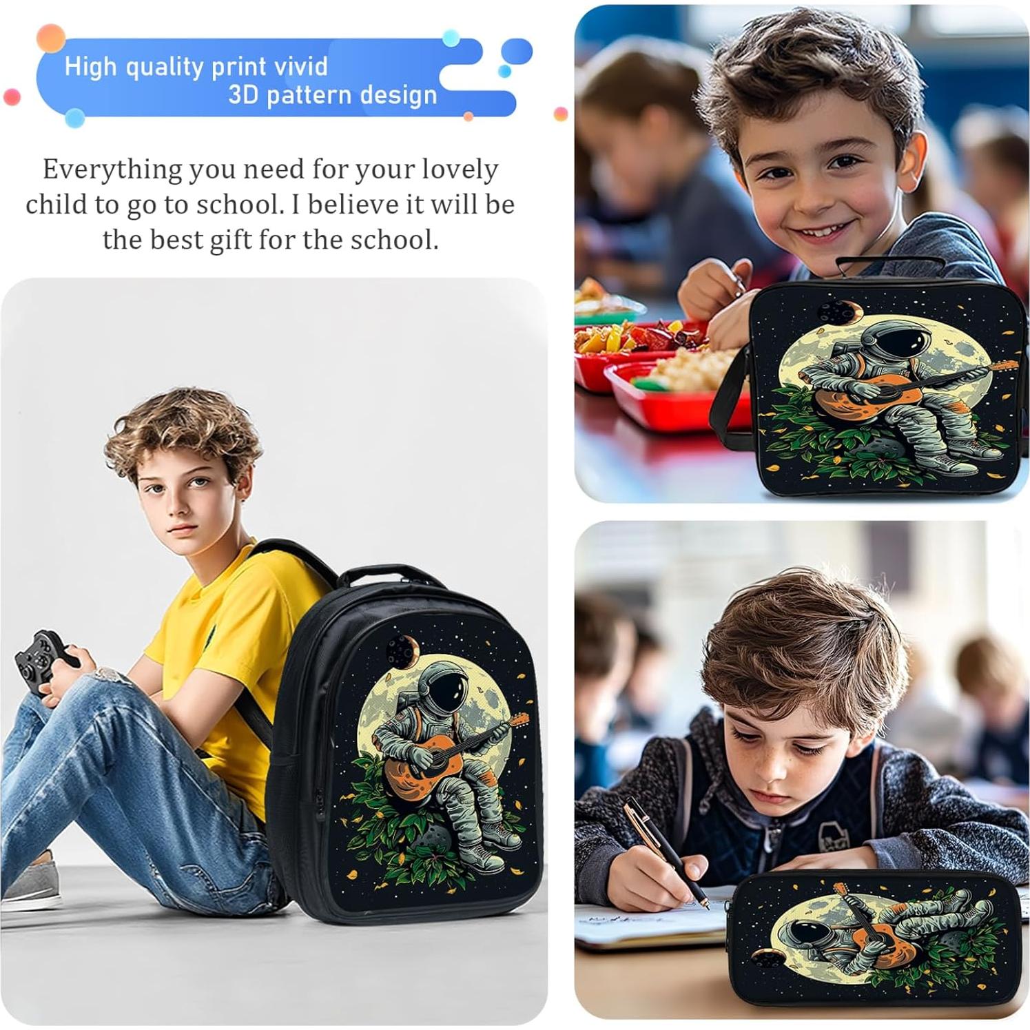 Mochila Escolar Espacial Baegopa con Almuerzo y Estuche 3pcs