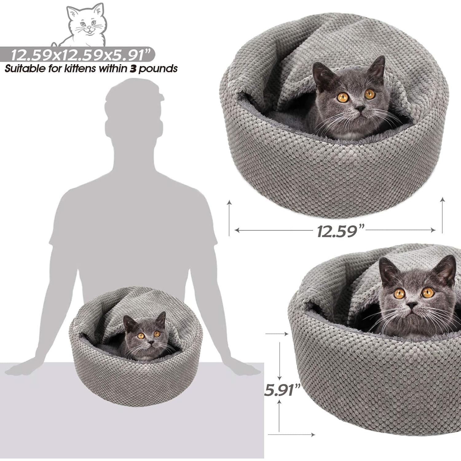 Cama para Gatos Winsterch - Redonda Suave Gris 32x32 cm